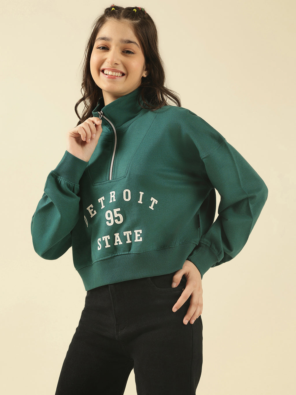 Lil Tomatoes Girls Cotton Fleece Sweatshirt- BGREEN