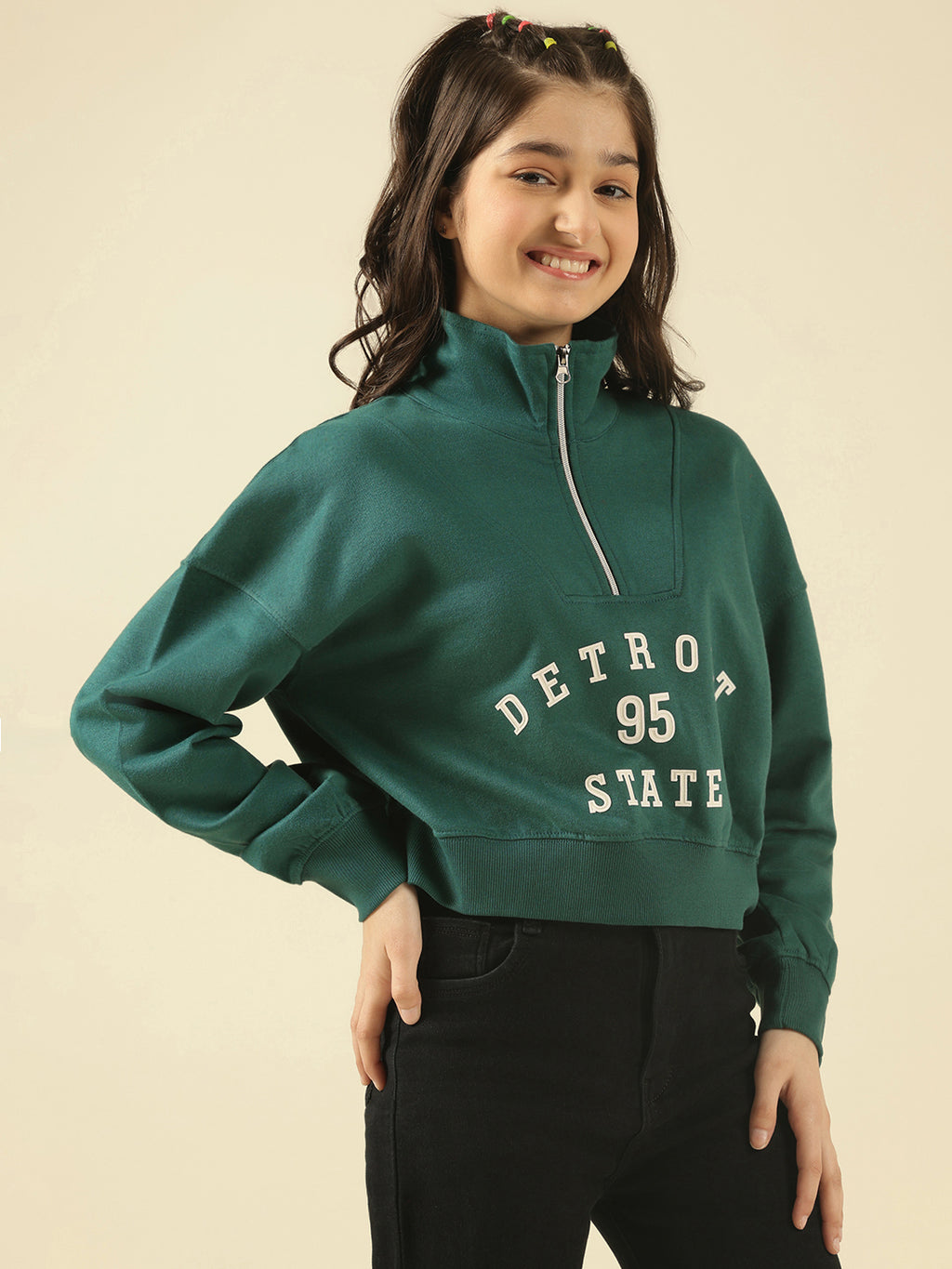 Lil Tomatoes Girls Cotton Fleece Sweatshirt- BGREEN