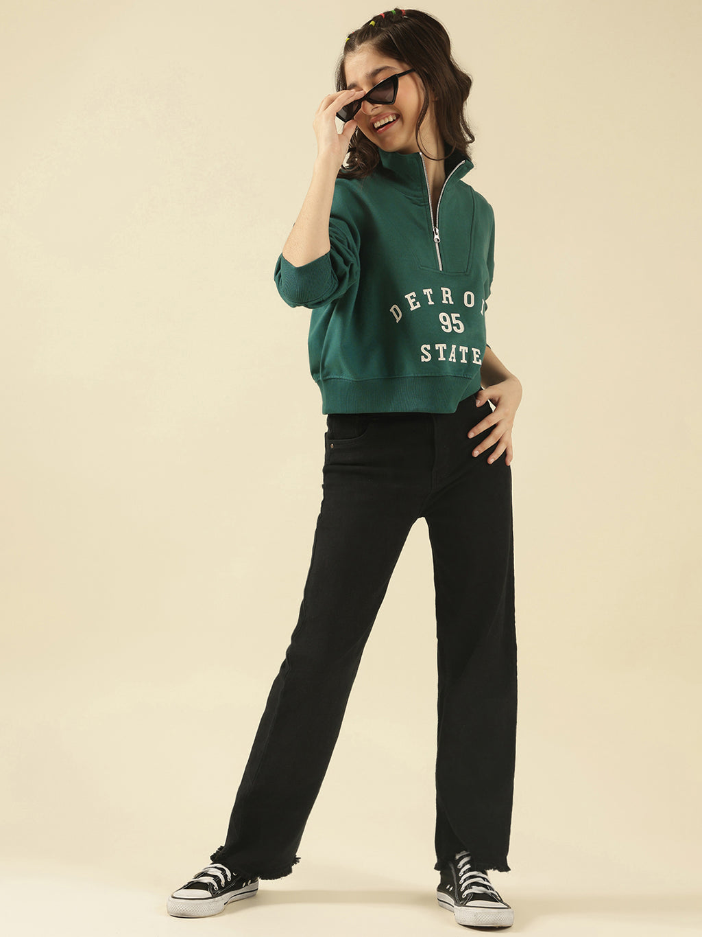 Lil Tomatoes Girls Cotton Fleece Sweatshirt- BGREEN