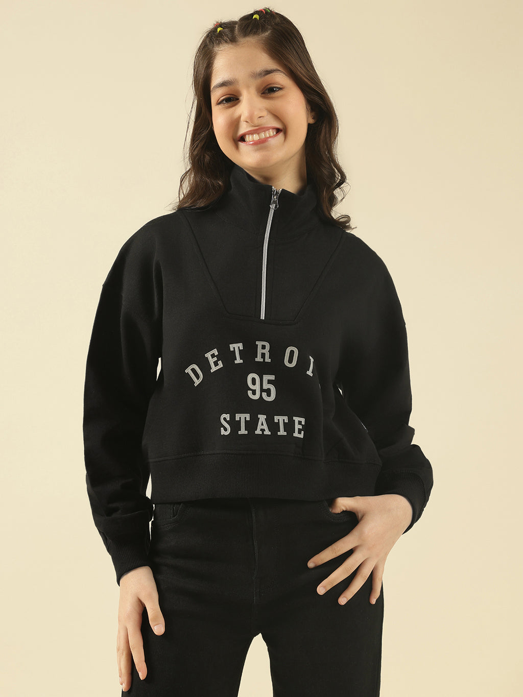 Lil Tomatoes Girls Cotton Fleece Sweatshirt- BLACK