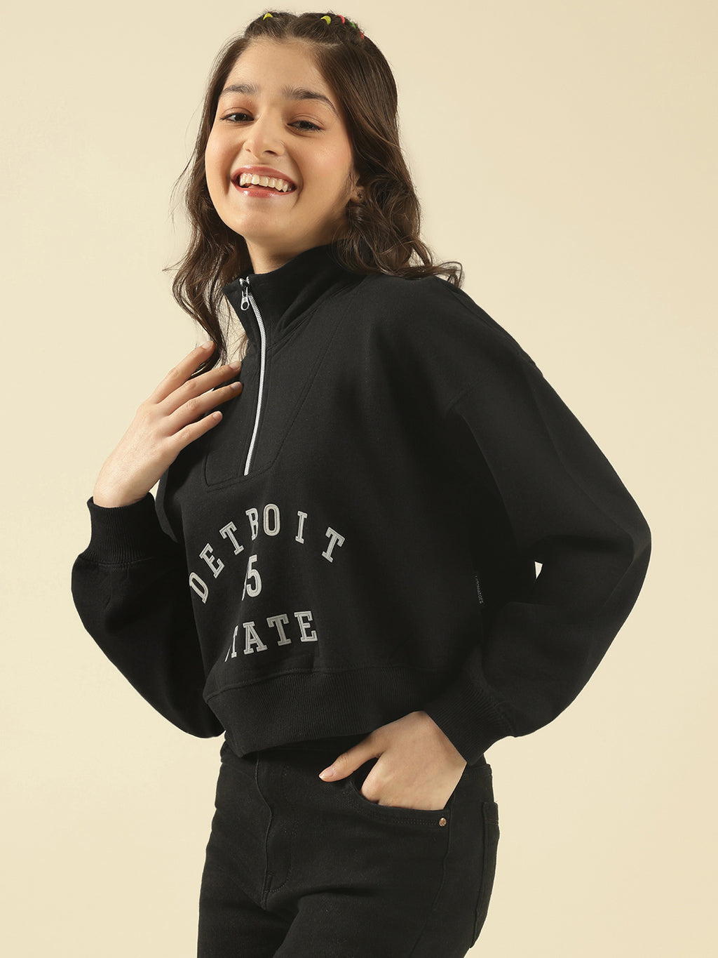 Lil Tomatoes Girls Cotton Fleece Sweatshirt- BLACK