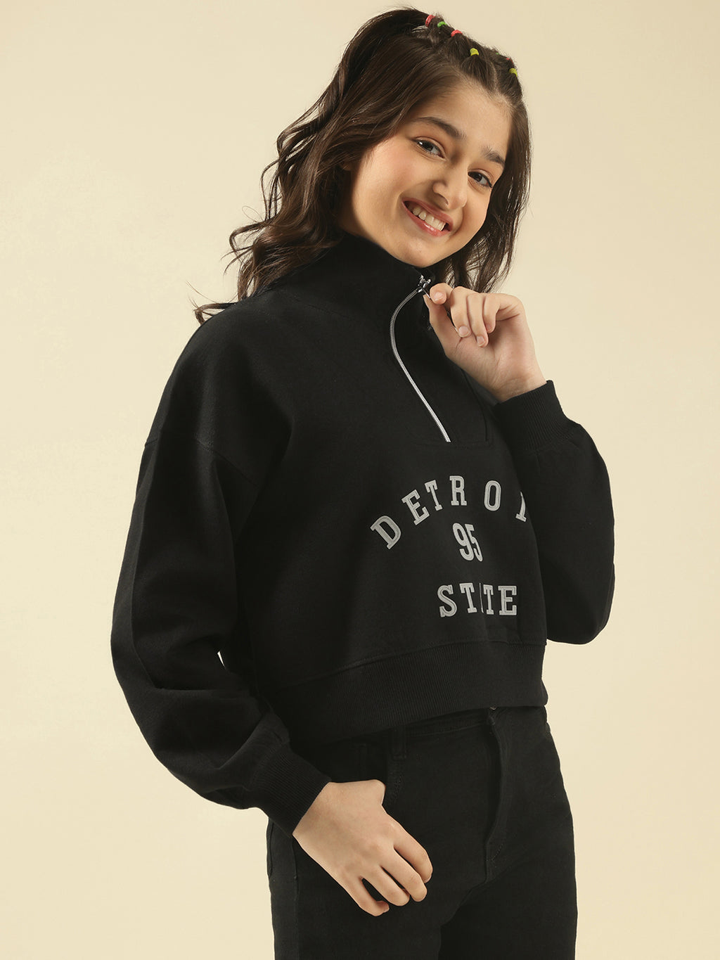 Lil Tomatoes Girls Cotton Fleece Sweatshirt- BLACK