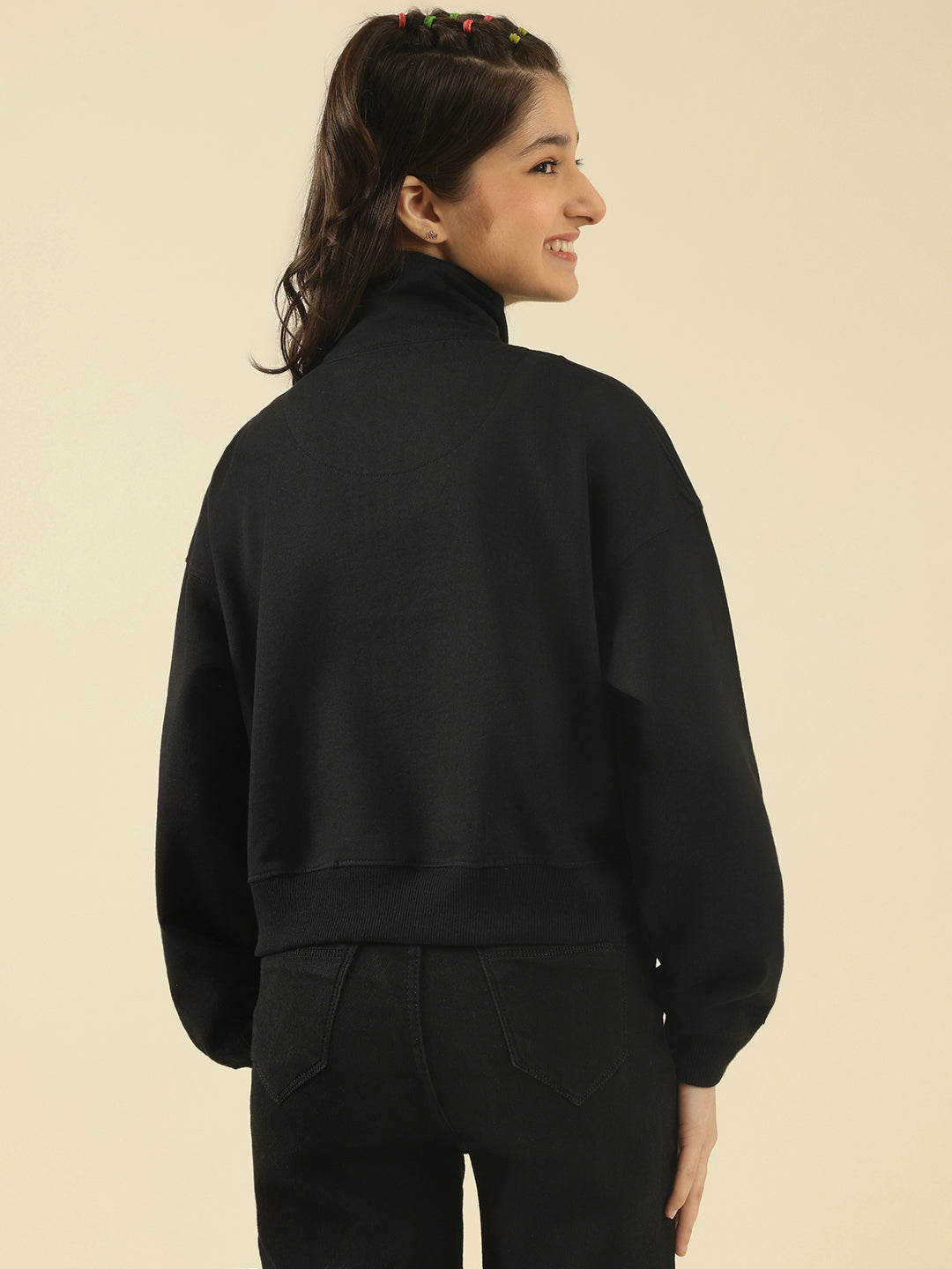 Lil Tomatoes Girls Cotton Fleece Sweatshirt- BLACK