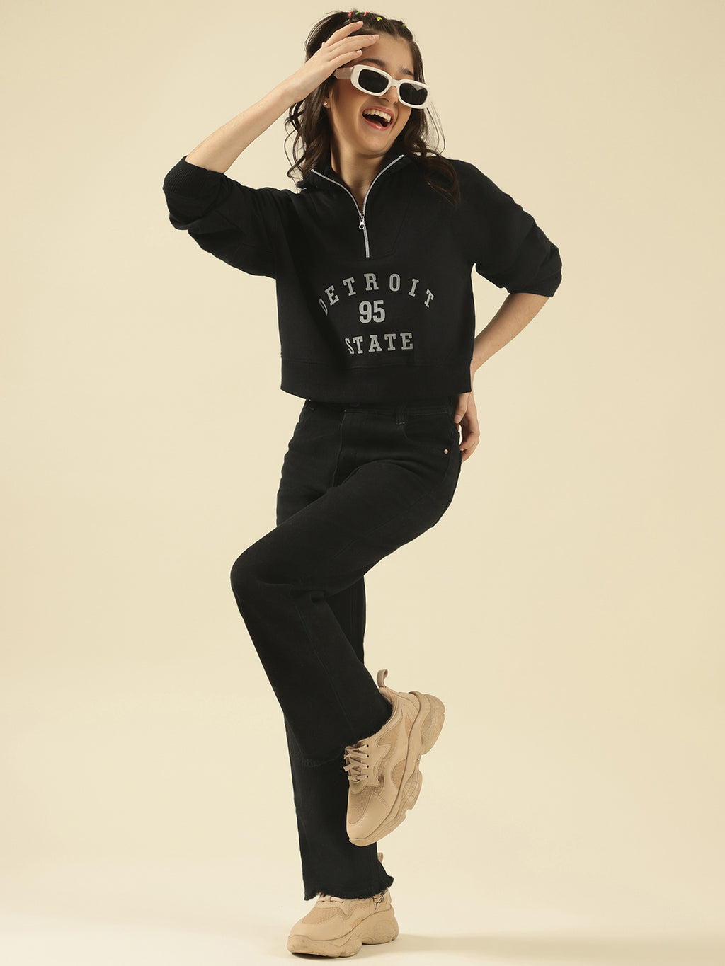 Lil Tomatoes Girls Cotton Fleece Sweatshirt- BLACK