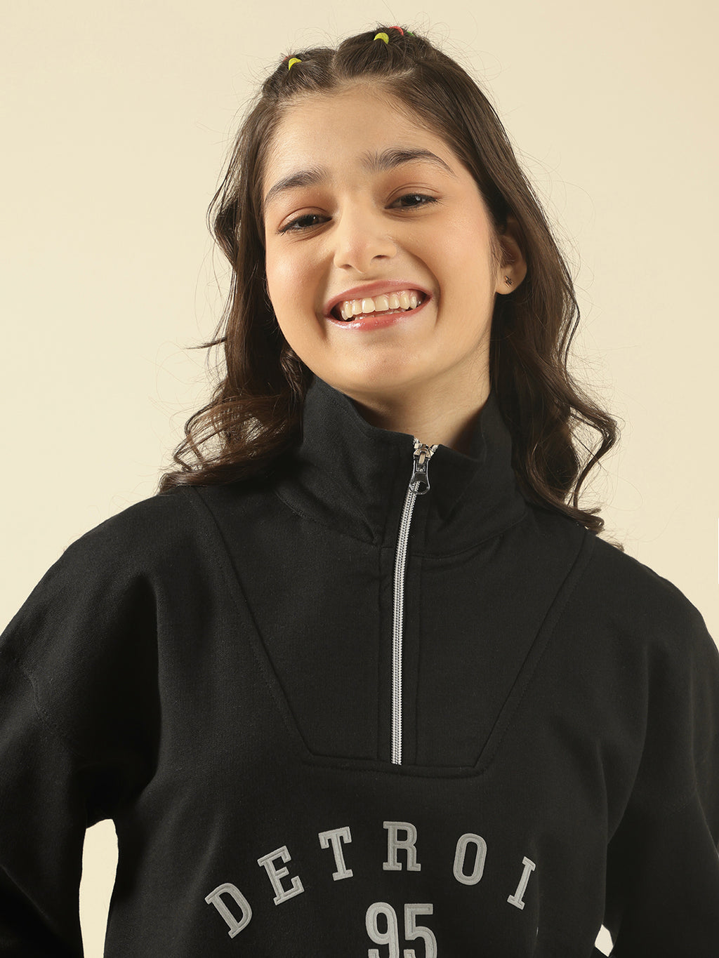 Lil Tomatoes Girls Cotton Fleece Sweatshirt- BLACK