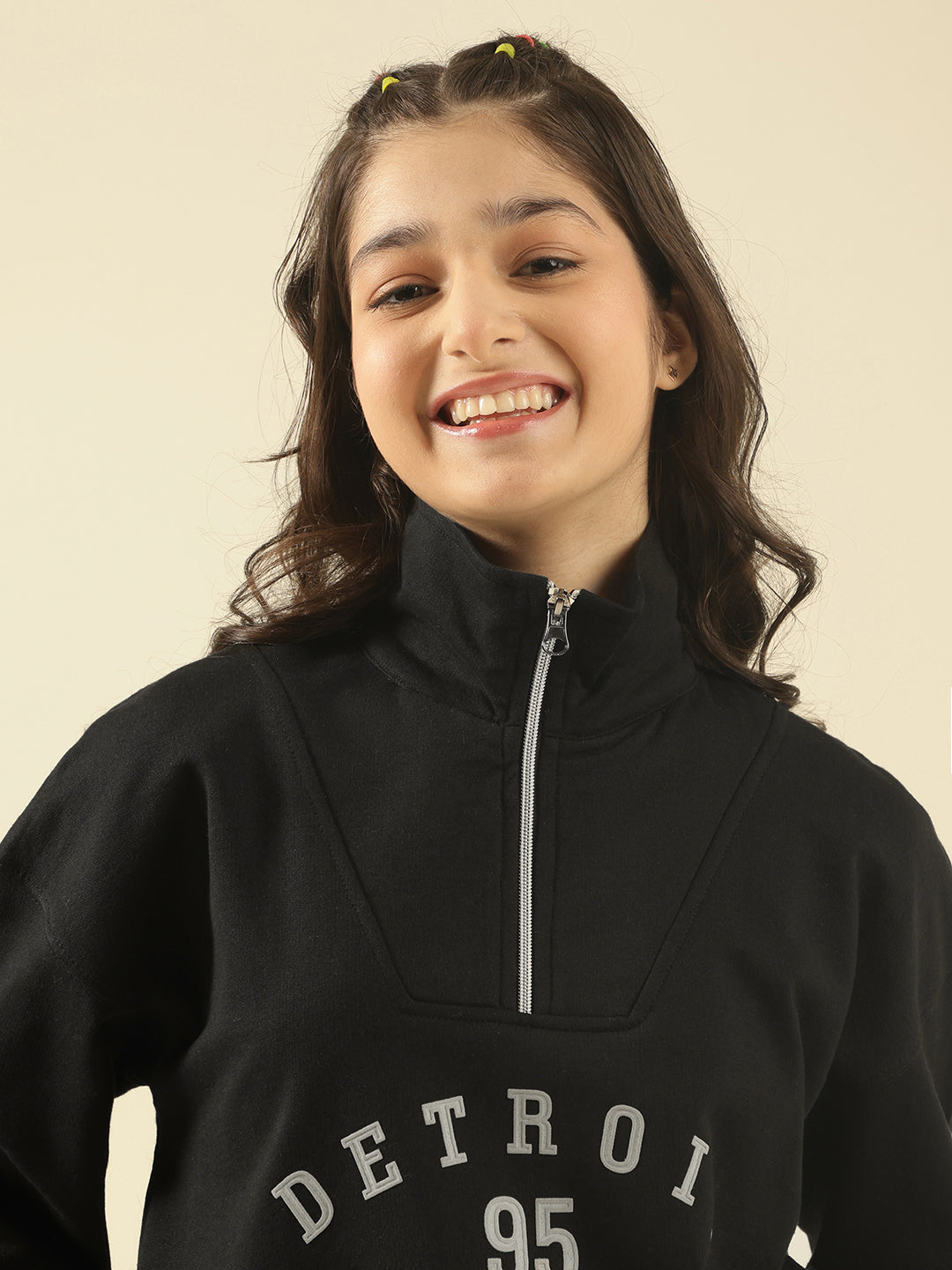 Lil Tomatoes Girls Cotton Fleece Sweatshirt- BLACK