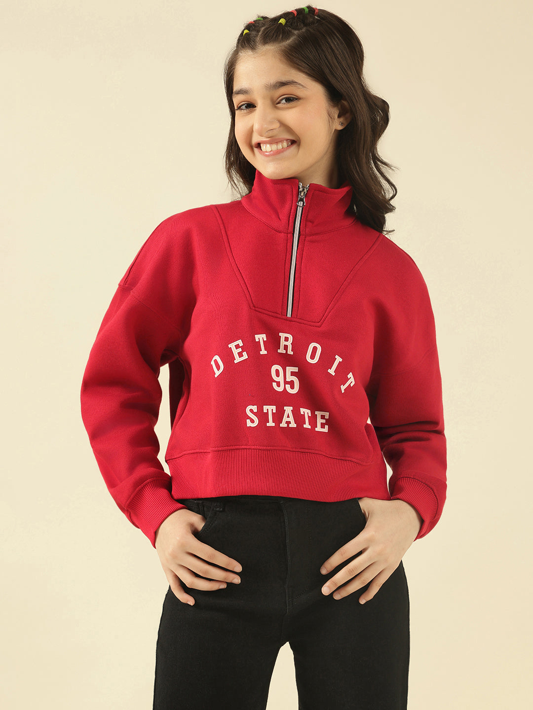 Lil Tomatoes Girls Cotton Fleece Sweatshirt- CRANBERRY