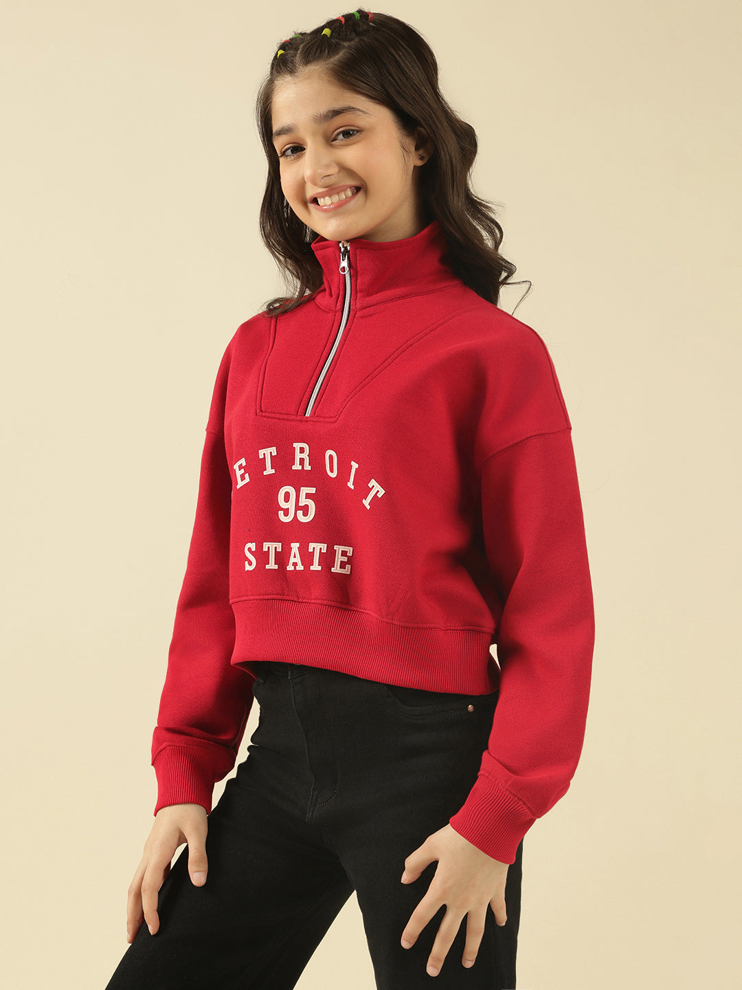 Lil Tomatoes Girls Cotton Fleece Sweatshirt- CRANBERRY