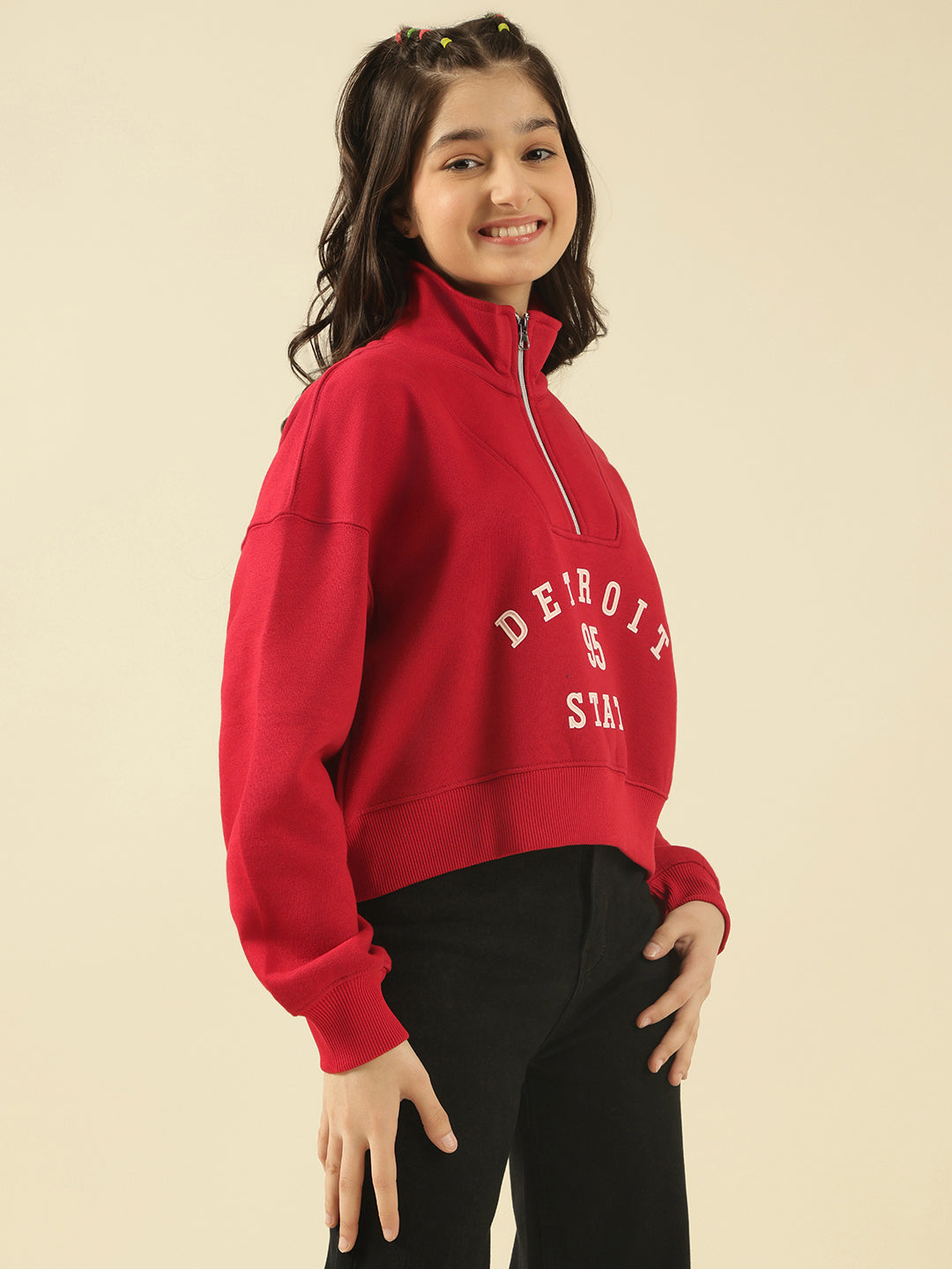 Lil Tomatoes Girls Cotton Fleece Sweatshirt- CRANBERRY