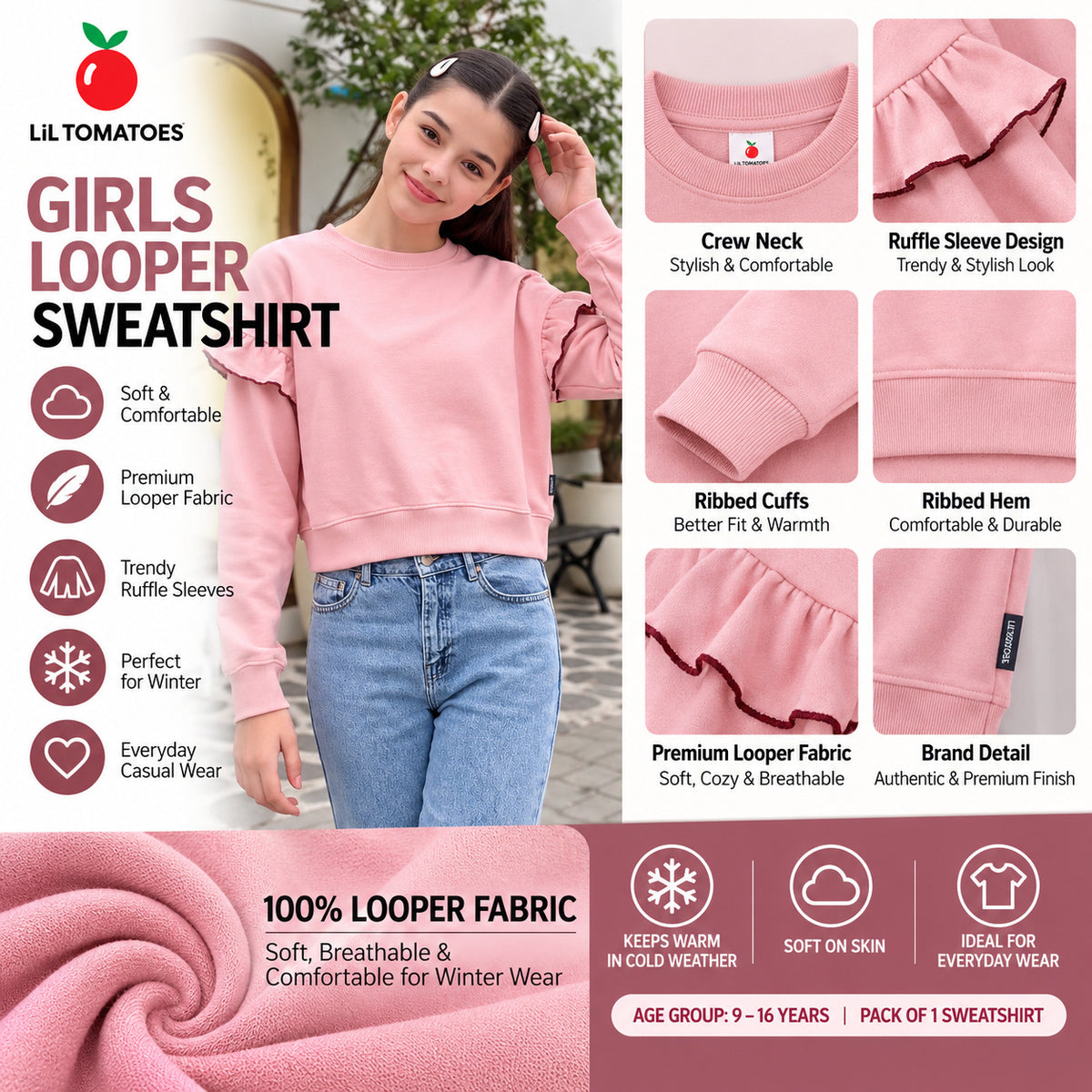 Lil Tomatoes Girls Cotton Looper Sweatshirt