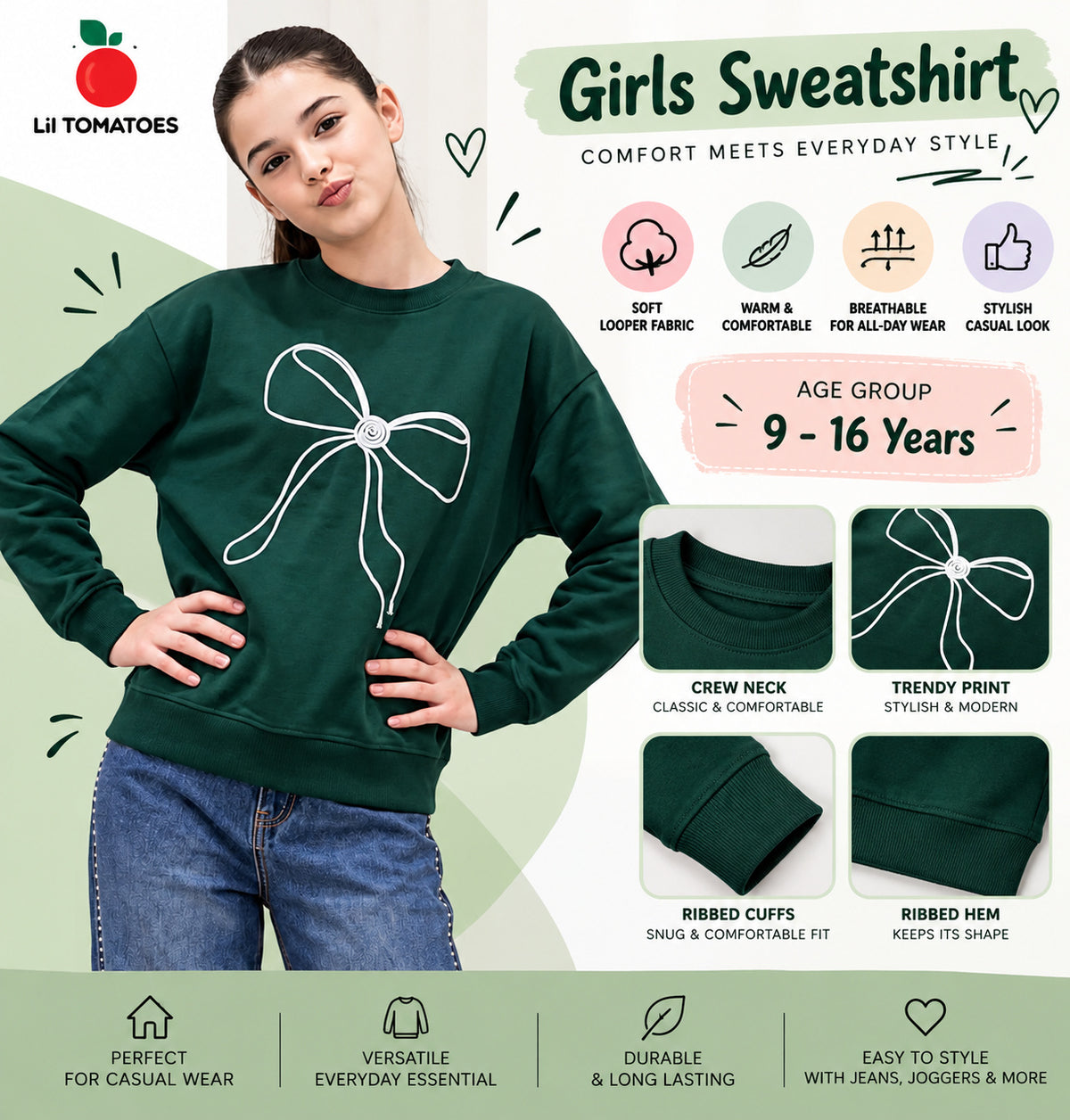 Lil Tomatoes Girls Cotton Looper Sweatshirt