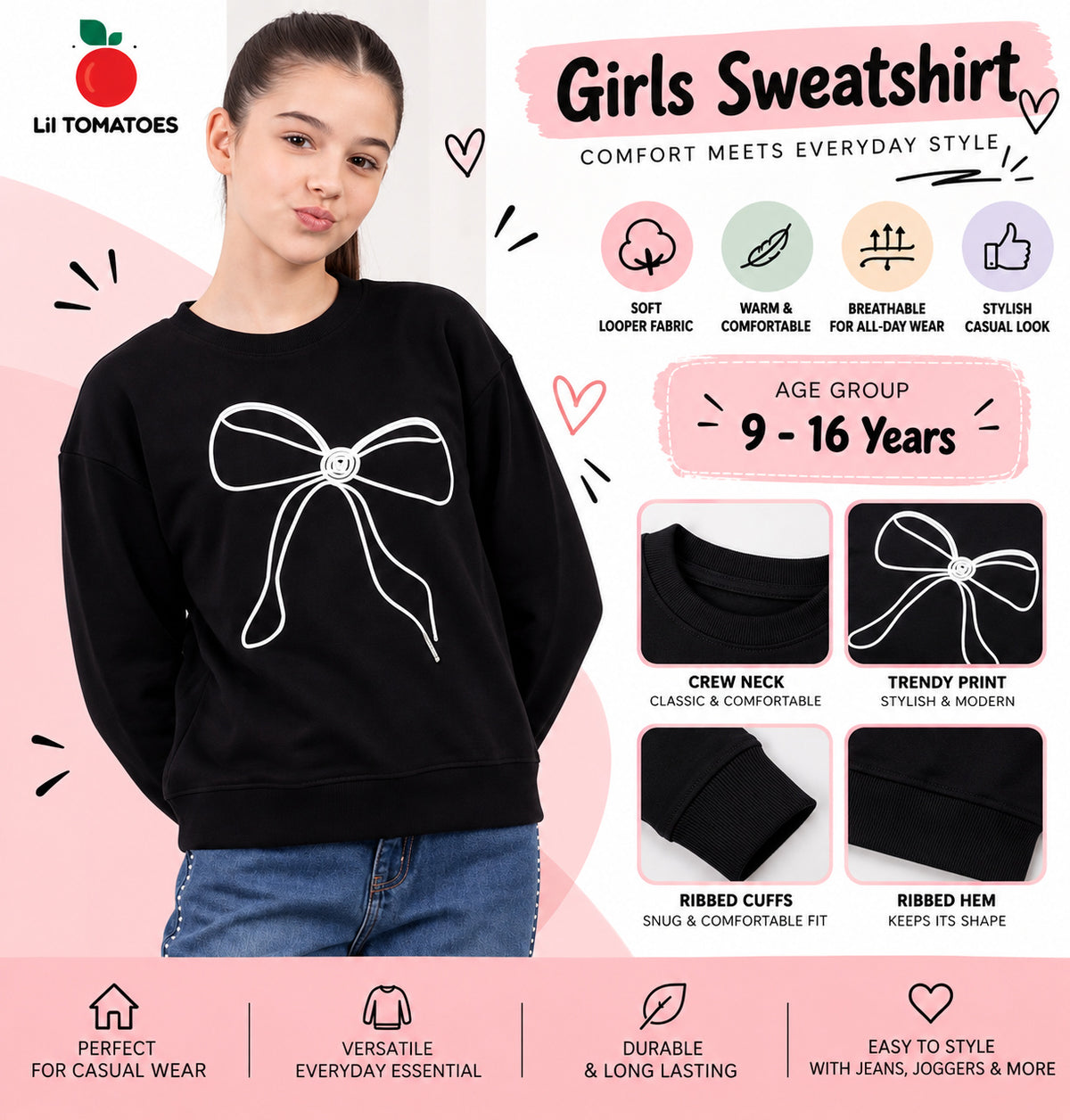 Lil Tomatoes Girls Cotton Looper Sweatshirt