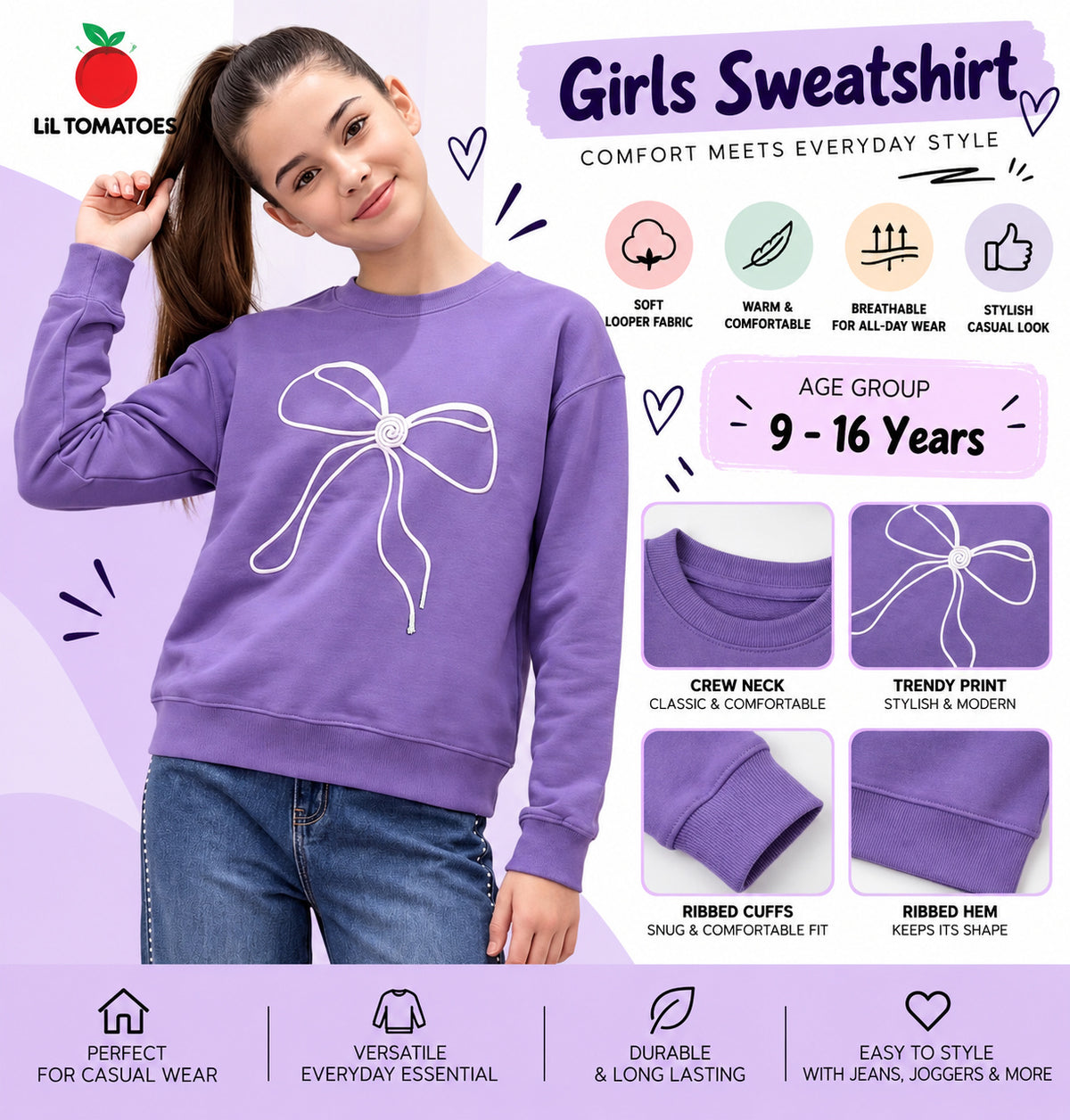 Lil Tomatoes Girls Cotton Looper Sweatshirt