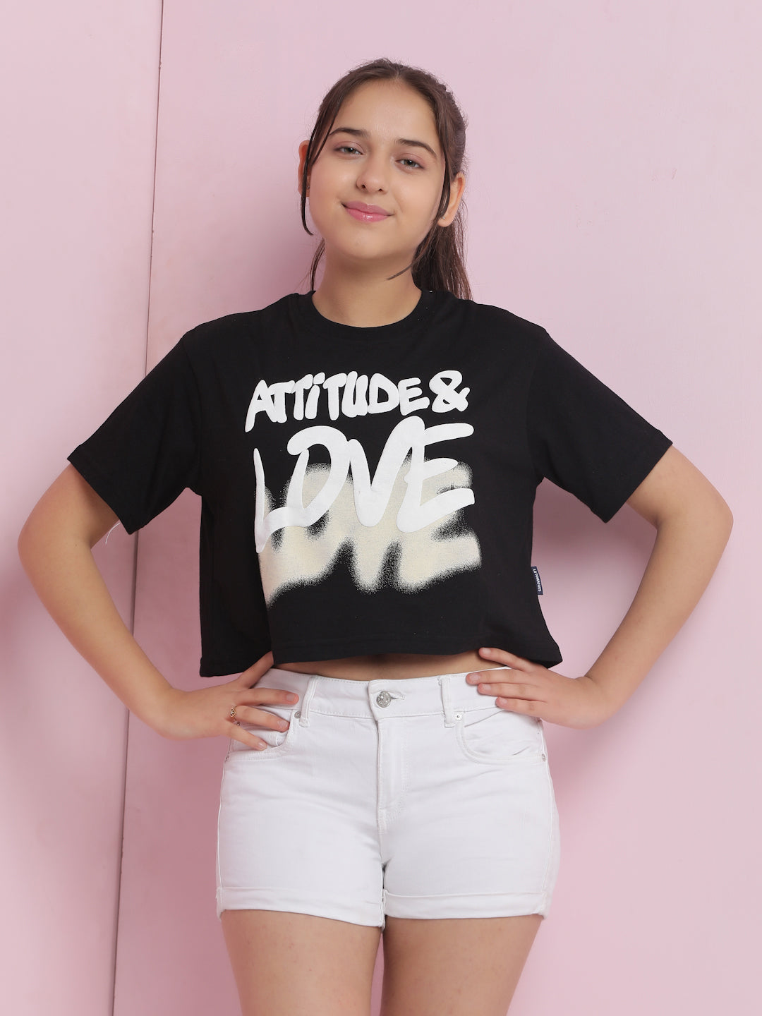 Lil Tomatoes Girls Cotton Crop Top-Black