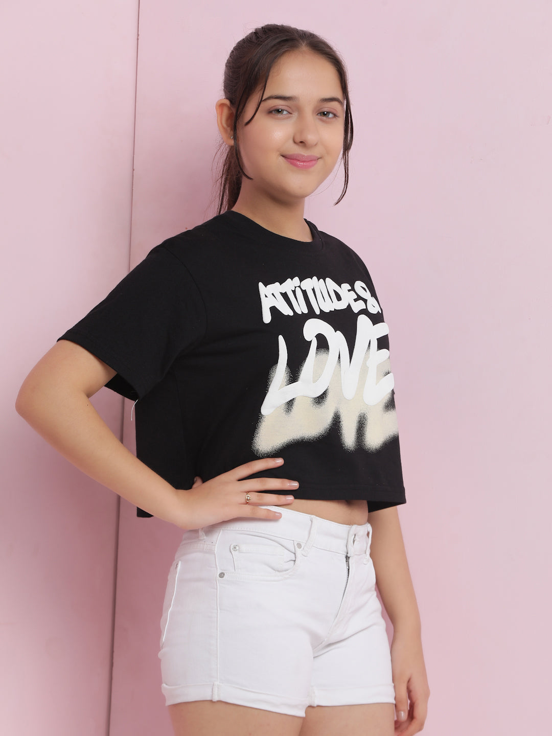 Lil Tomatoes Girls Cotton Crop Top-Black