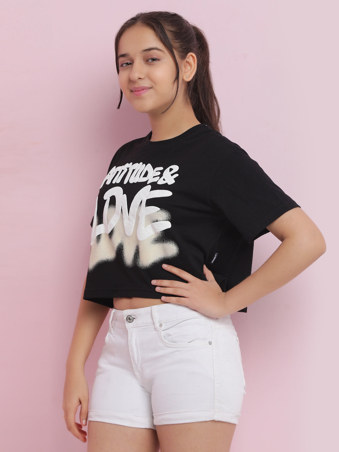 Lil Tomatoes Girls Cotton Crop Top-Black