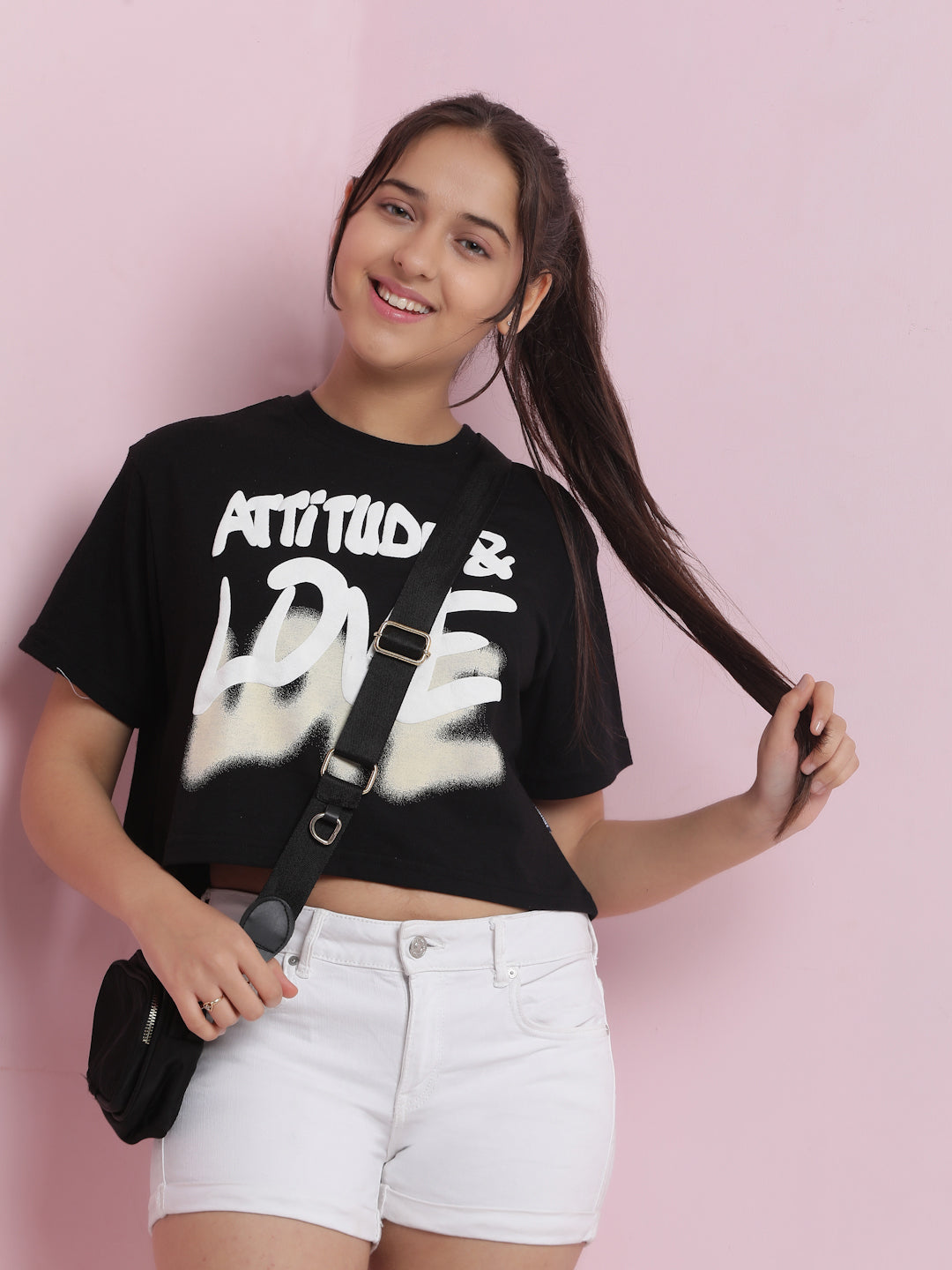 Lil Tomatoes Girls Cotton Crop Top-Black