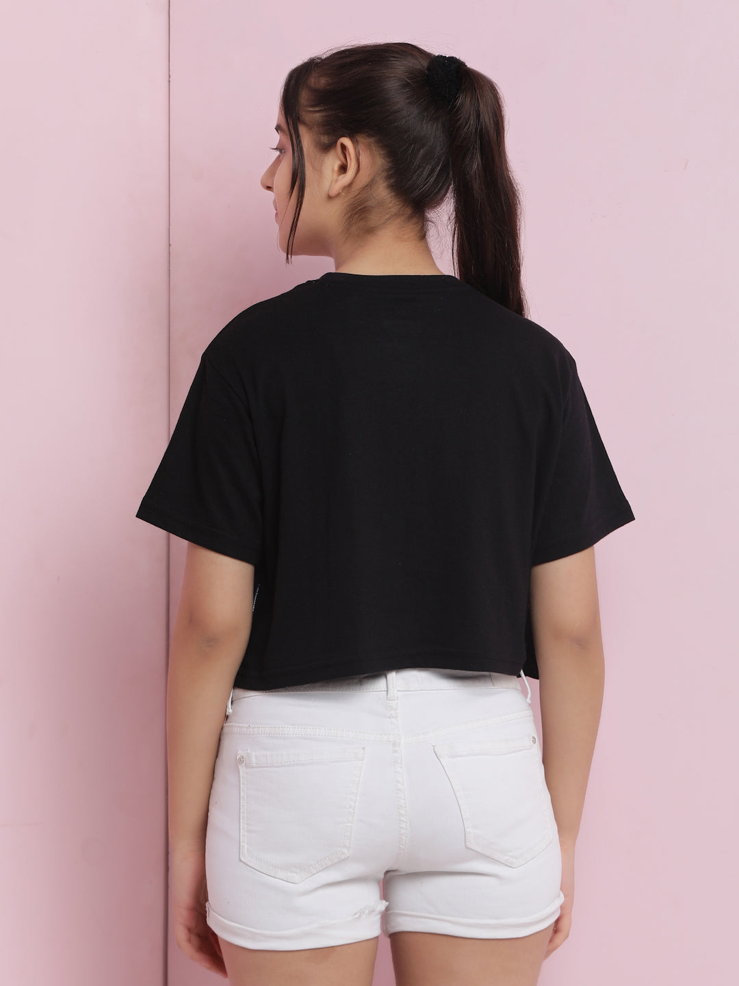 Lil Tomatoes Girls Cotton Crop Top-Black