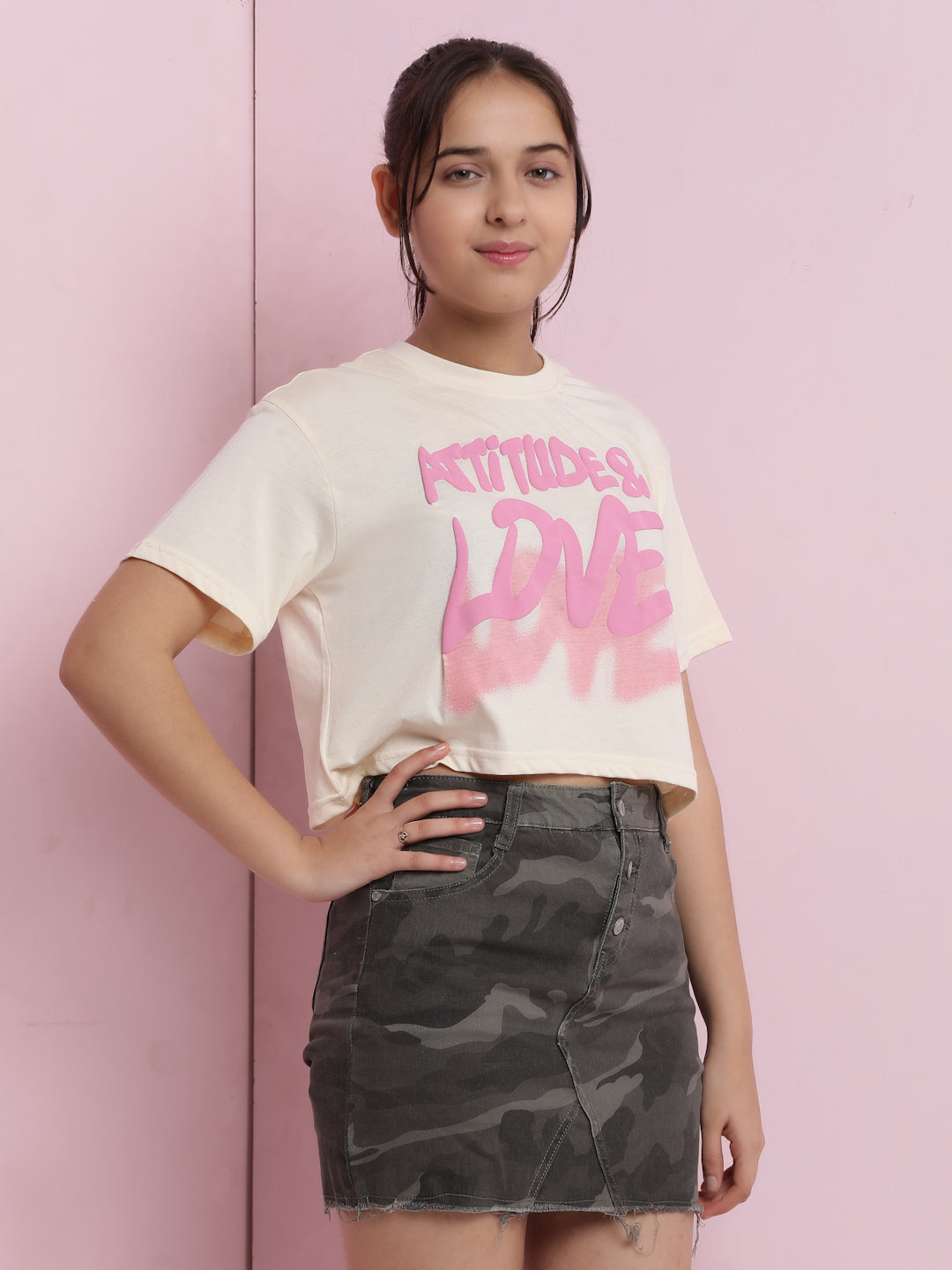 Lil Tomatoes Girls Cotton Crop Top-Cream