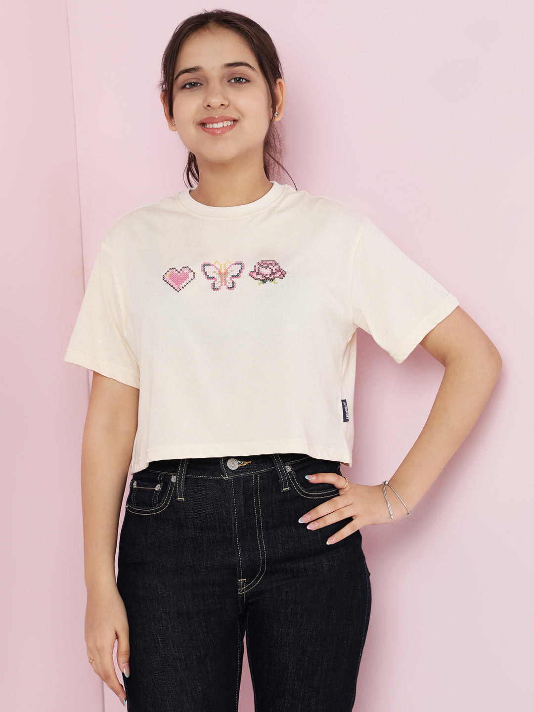 Lil Tomatoes Girls Cotton Crop Top- CREAM