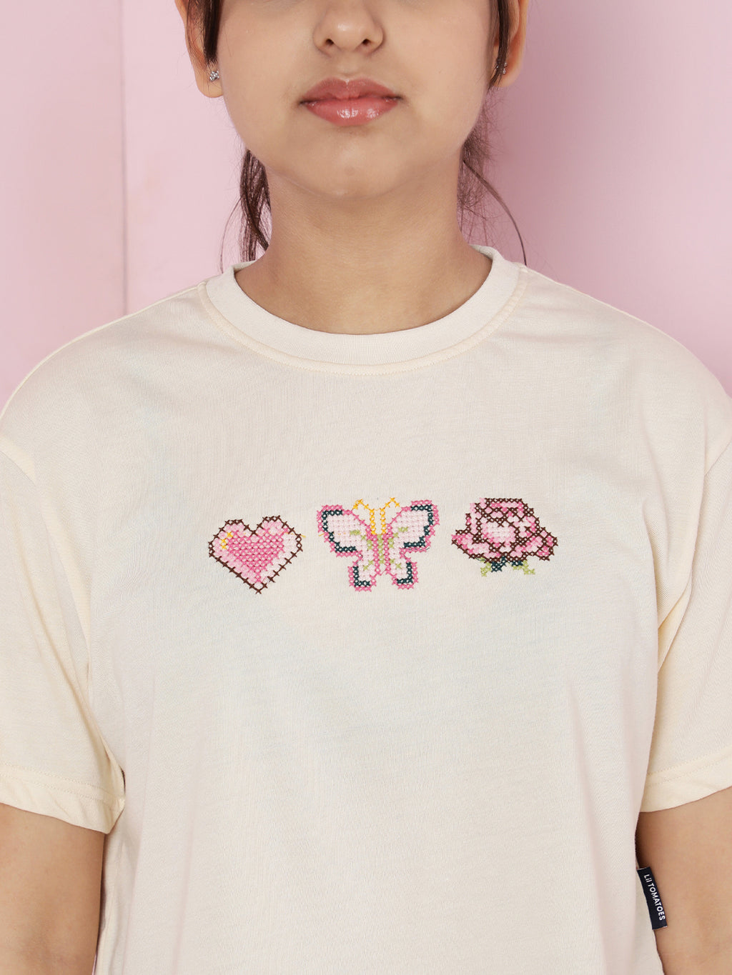 Lil Tomatoes Girls Cotton Crop Top- CREAM