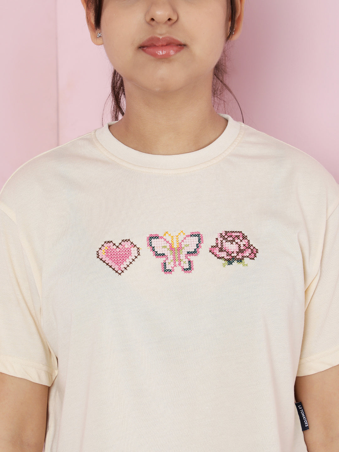 Lil Tomatoes Girls Cotton Crop Top- CREAM
