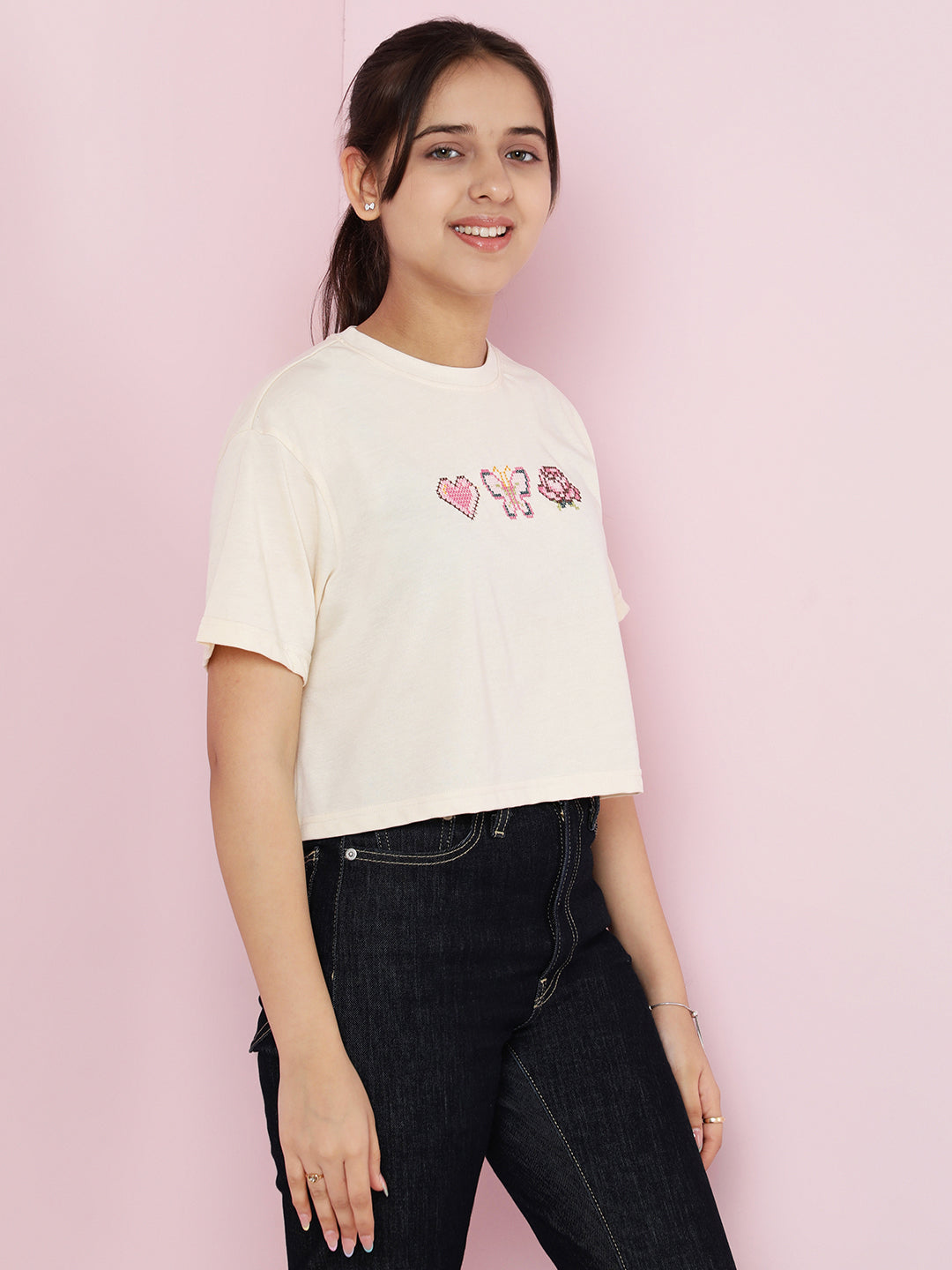 Lil Tomatoes Girls Cotton Crop Top- CREAM