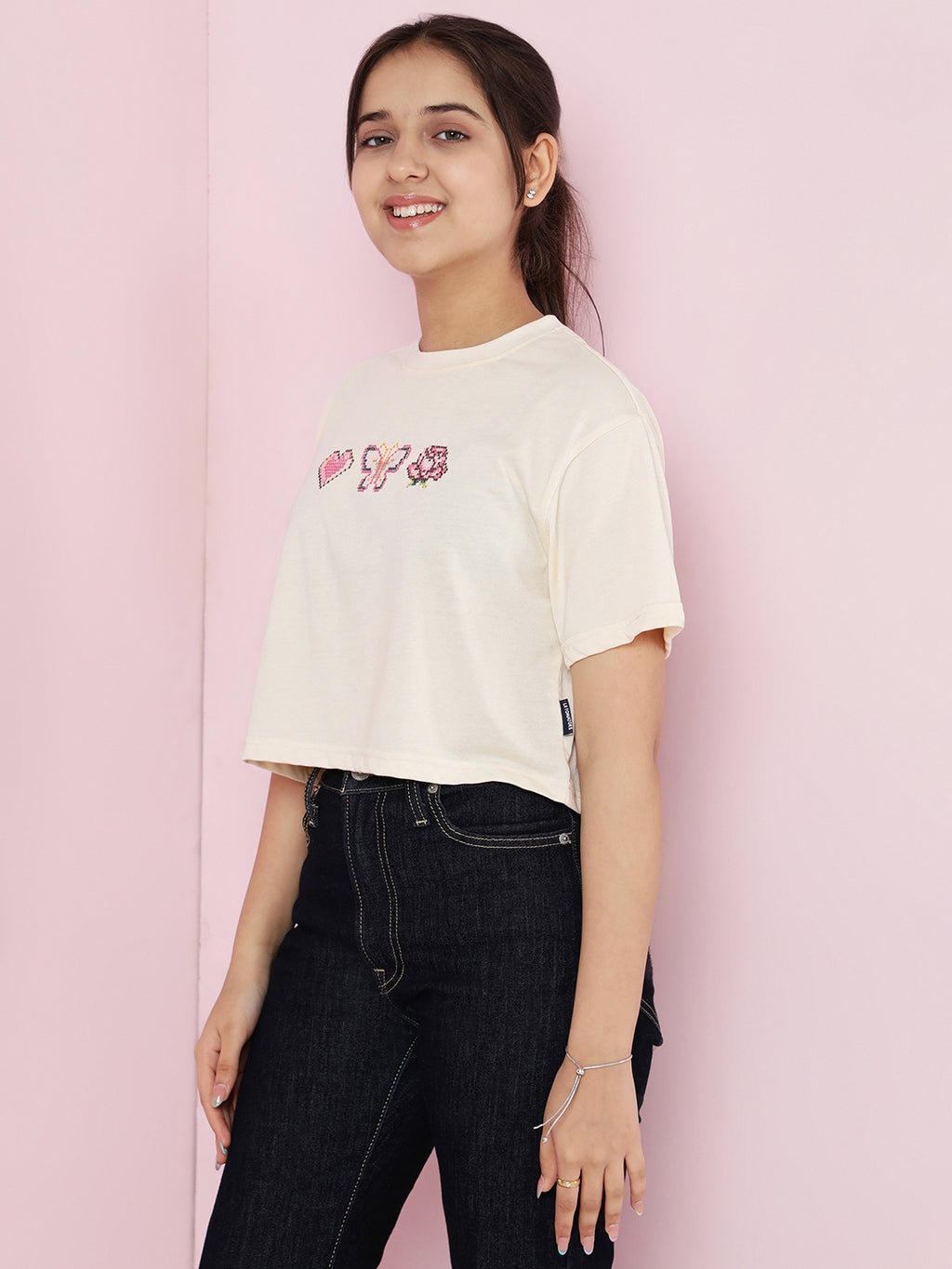 Lil Tomatoes Girls Cotton Crop Top- CREAM