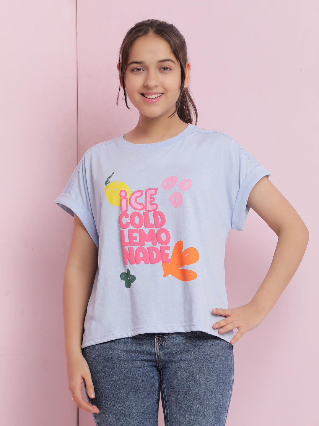 Lil Tomatoes Girls Cotton Crop Top-Blue