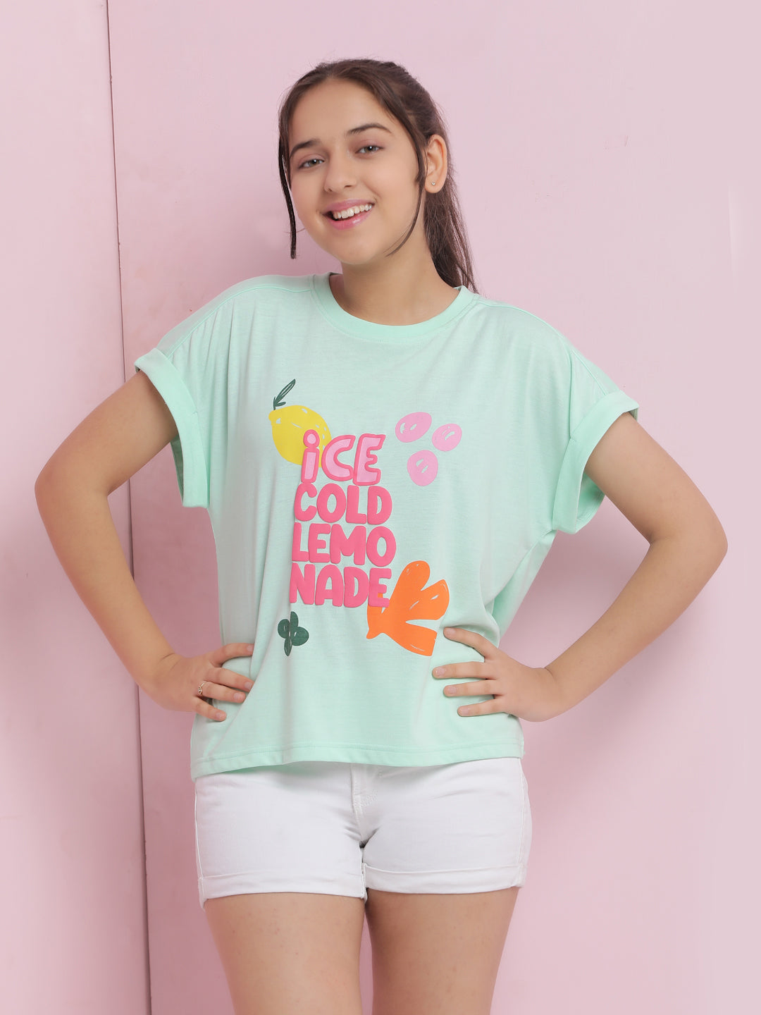 Lil Tomatoes Girls Cotton Crop Top-LtGreen