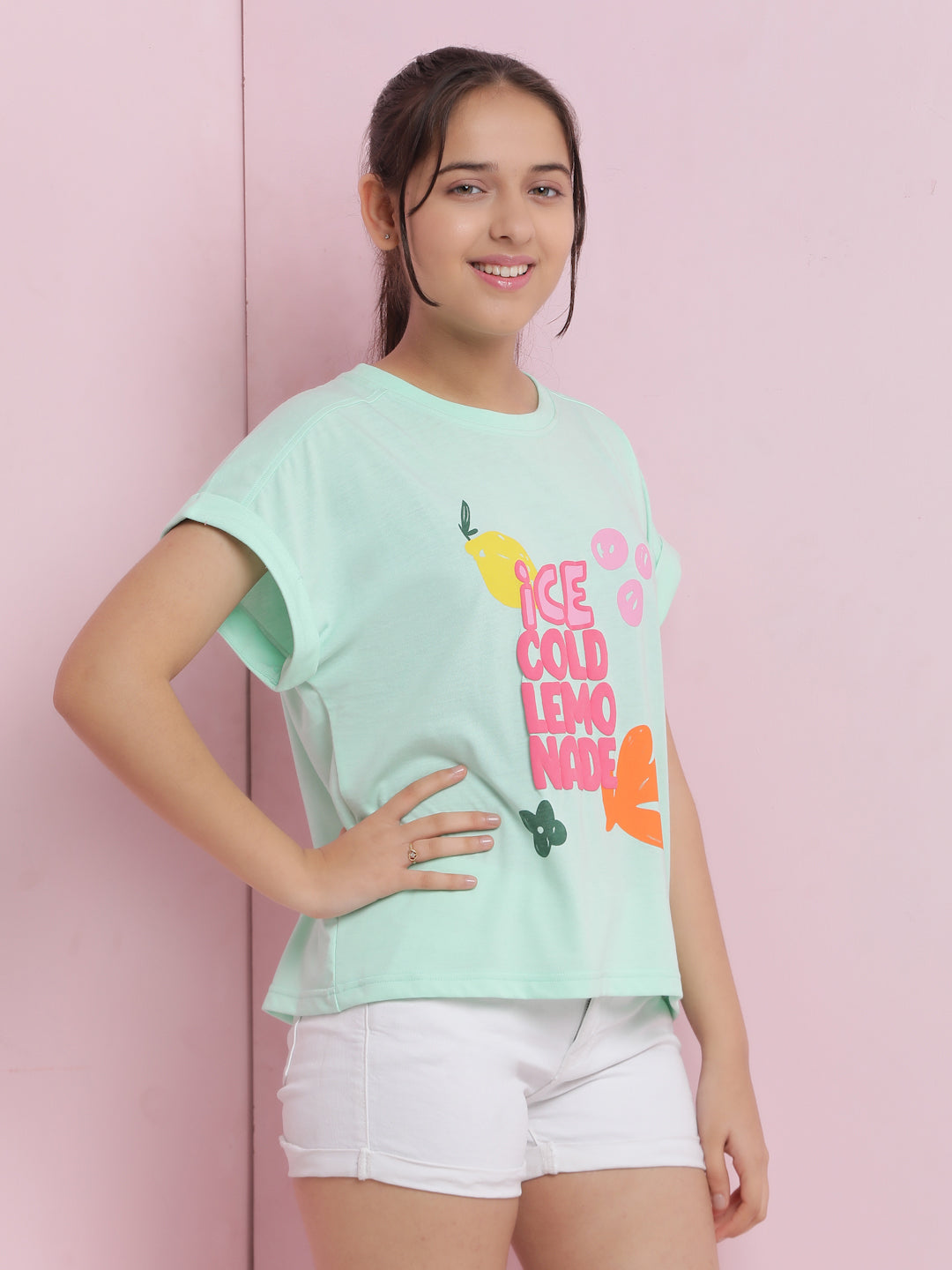 Lil Tomatoes Girls Cotton Crop Top-LtGreen