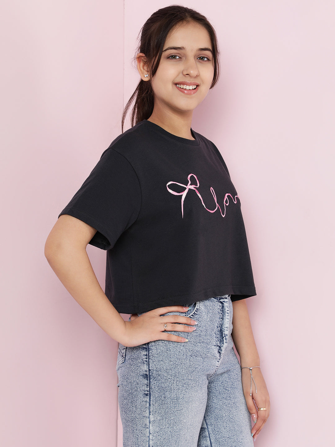 Lil Tomatoes Girls Cotton Crop Top- CHARCOAL