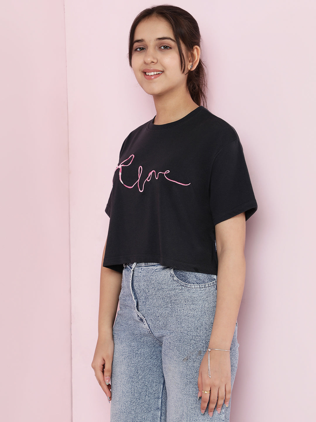Lil Tomatoes Girls Cotton Crop Top- CHARCOAL