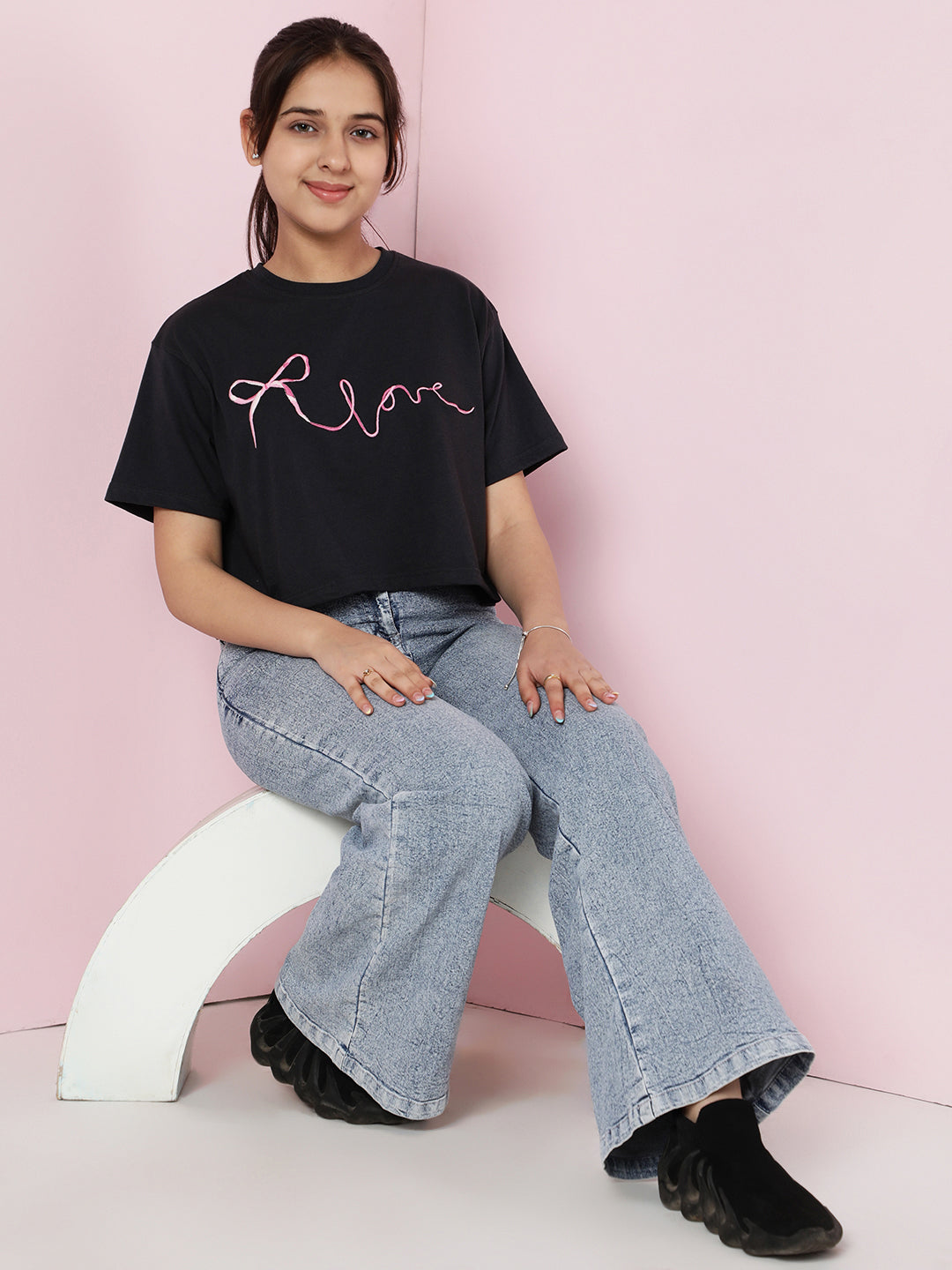 Lil Tomatoes Girls Cotton Crop Top- CHARCOAL