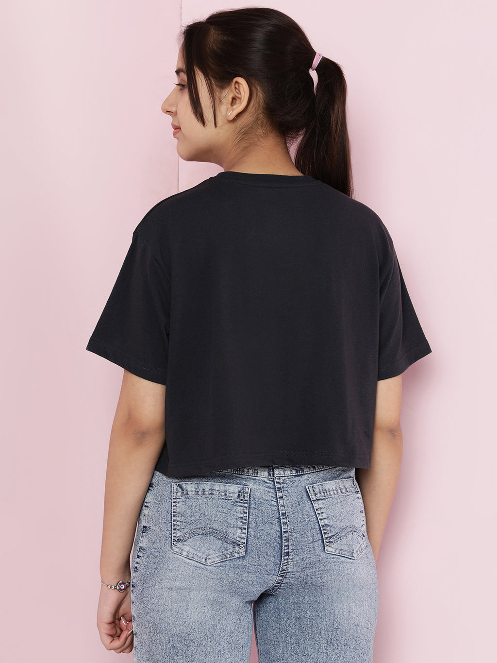 Lil Tomatoes Girls Cotton Crop Top- CHARCOAL