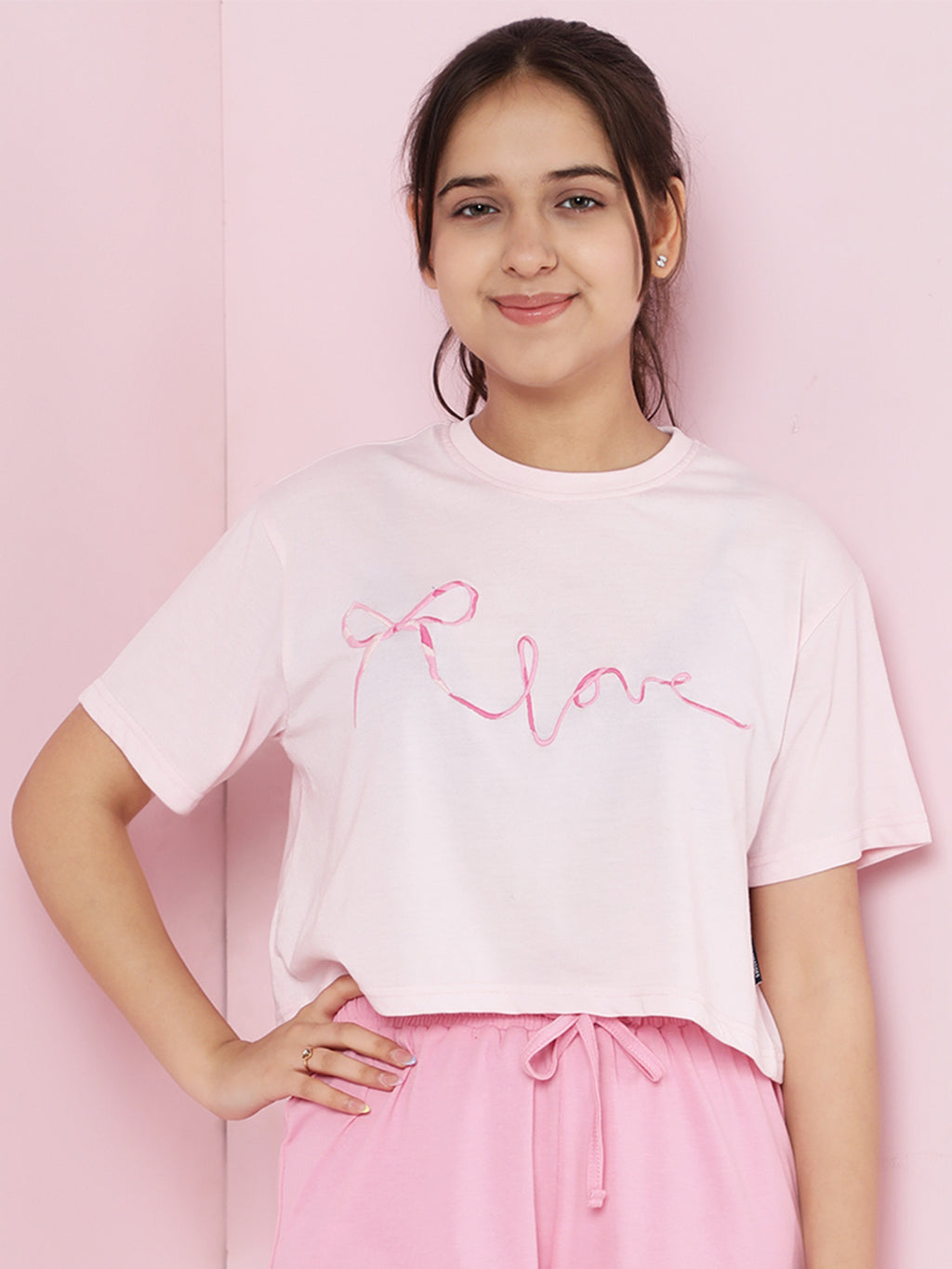 Lil Tomatoes Girls Cotton Crop Top- PINK