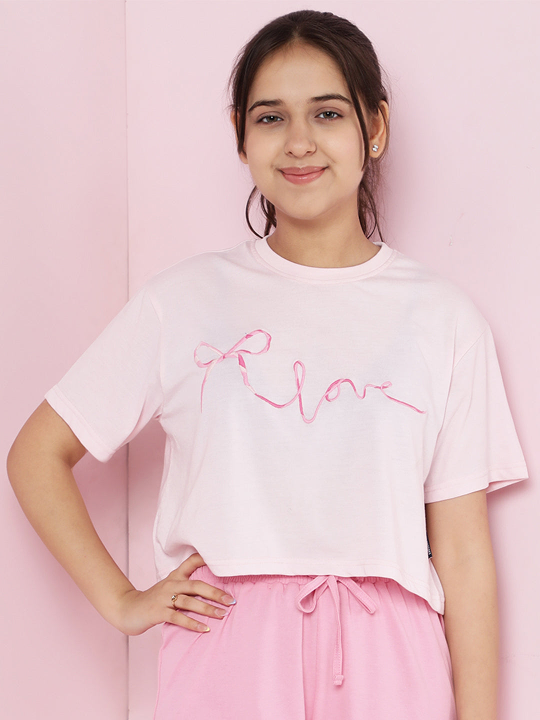 Lil Tomatoes Girls Cotton Crop Top- PINK