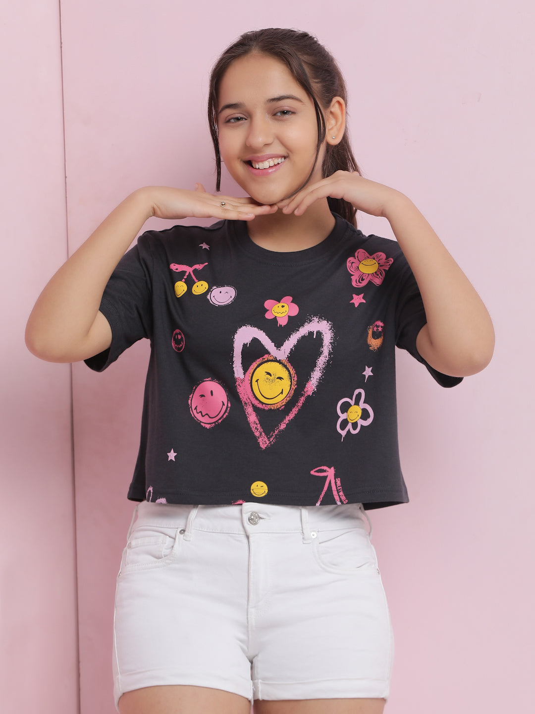 Lil Tomatoes Girls Cotton Crop Top-Charcoal