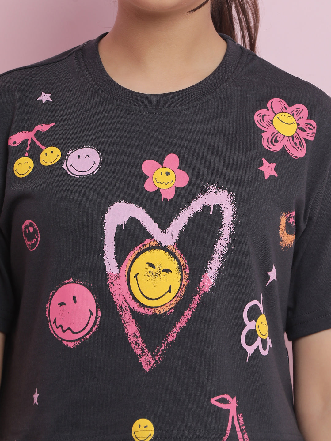 Lil Tomatoes Girls Cotton Crop Top-Charcoal