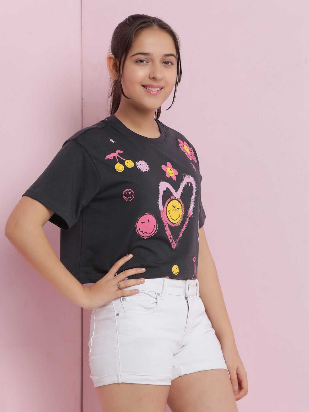 Lil Tomatoes Girls Cotton Crop Top-Charcoal