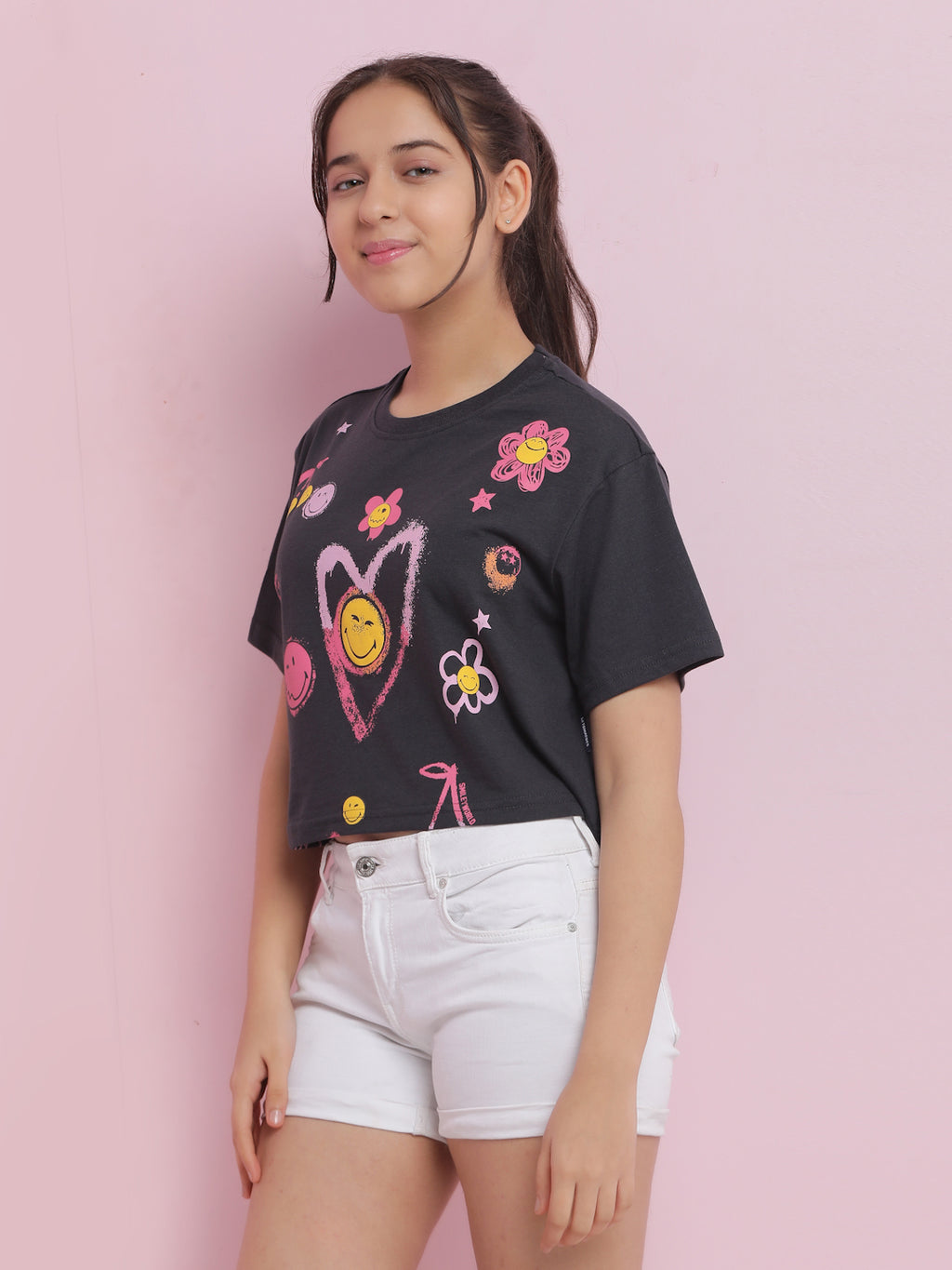 Lil Tomatoes Girls Cotton Crop Top-Charcoal