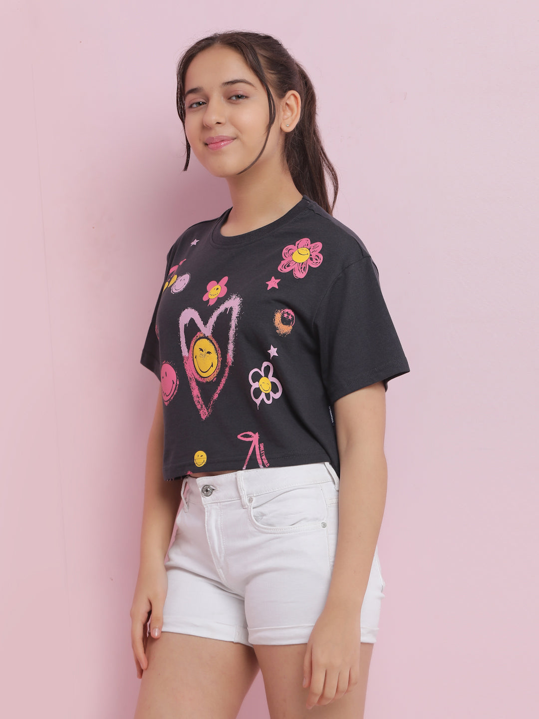 Lil Tomatoes Girls Cotton Crop Top-Charcoal