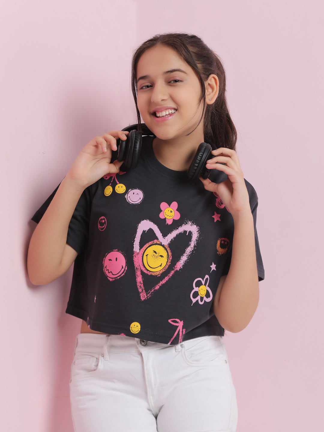 Lil Tomatoes Girls Cotton Crop Top-Charcoal