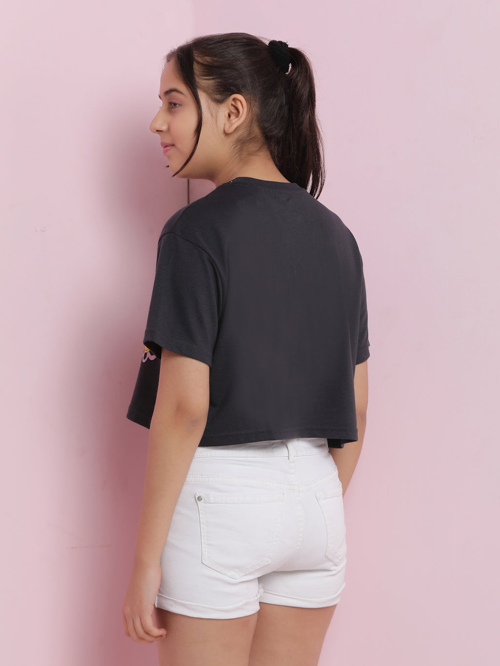 Lil Tomatoes Girls Cotton Crop Top-Charcoal