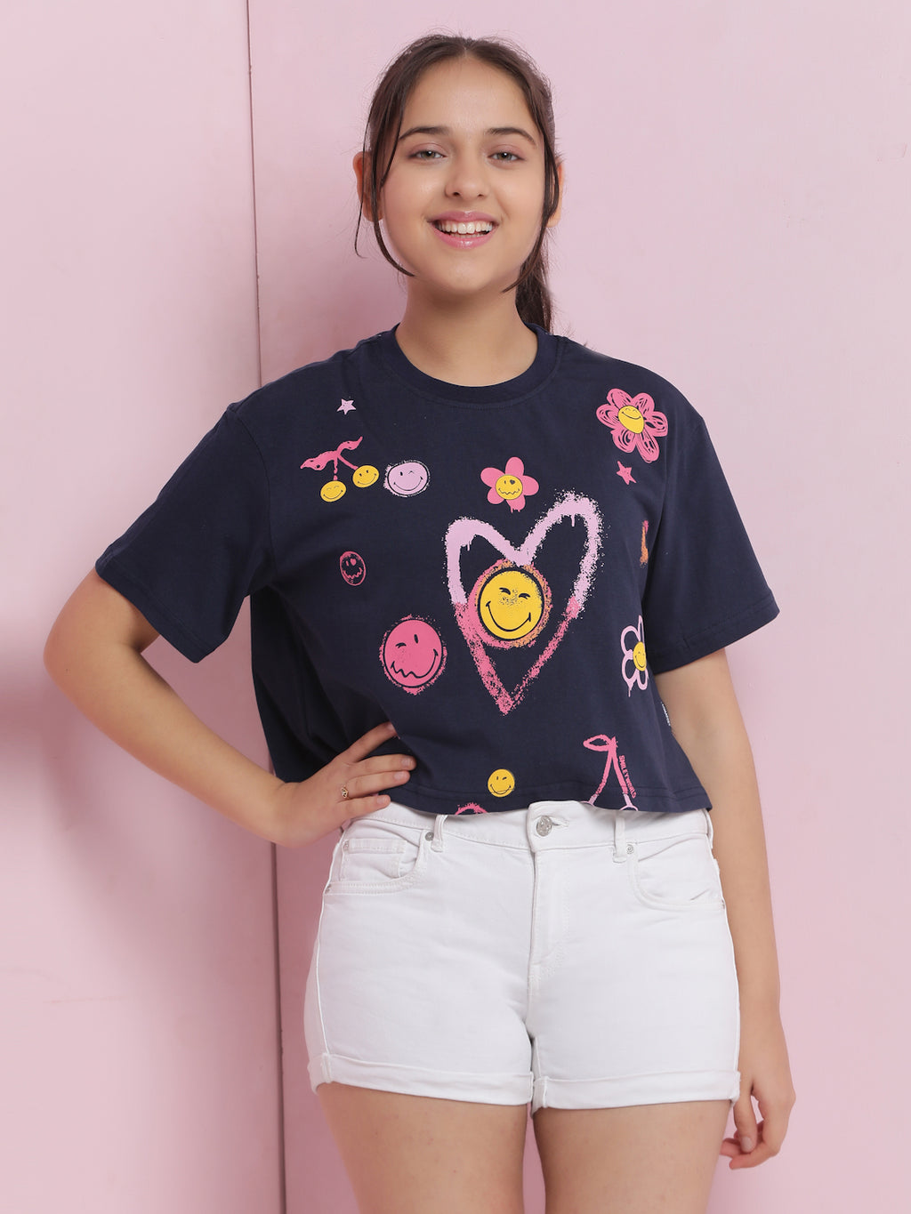Lil Tomatoes Girls Cotton Crop Top-Navy