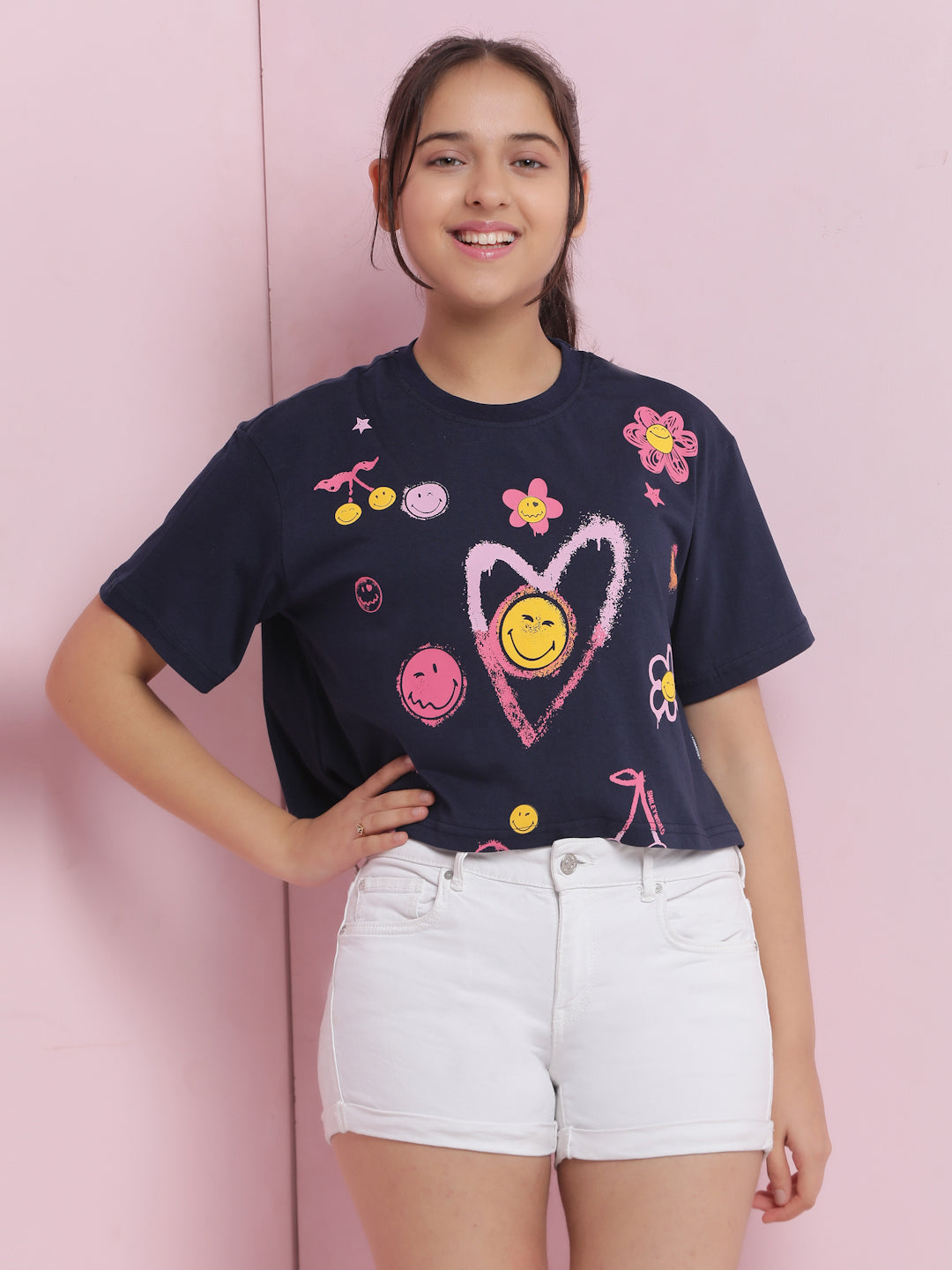 Lil Tomatoes Girls Cotton Crop Top-Navy
