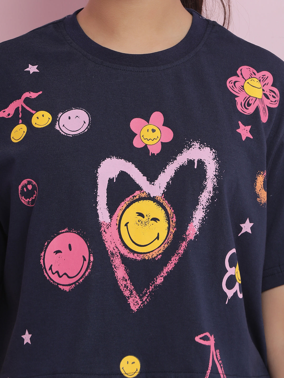 Lil Tomatoes Girls Cotton Crop Top-Navy