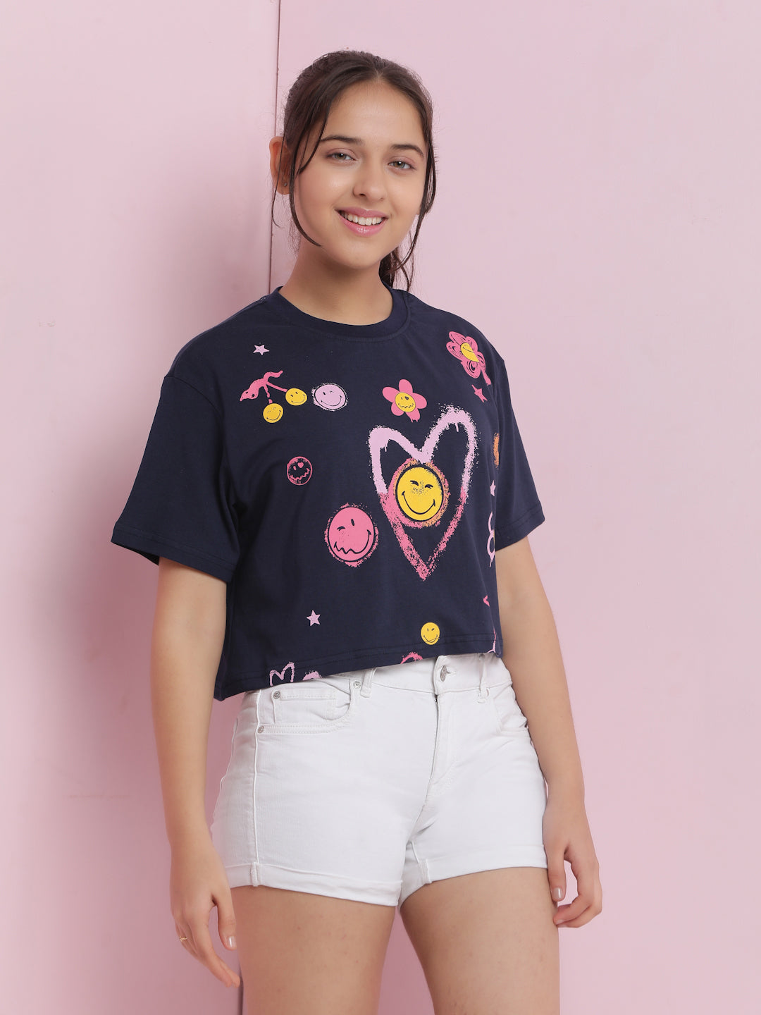 Lil Tomatoes Girls Cotton Crop Top-Navy