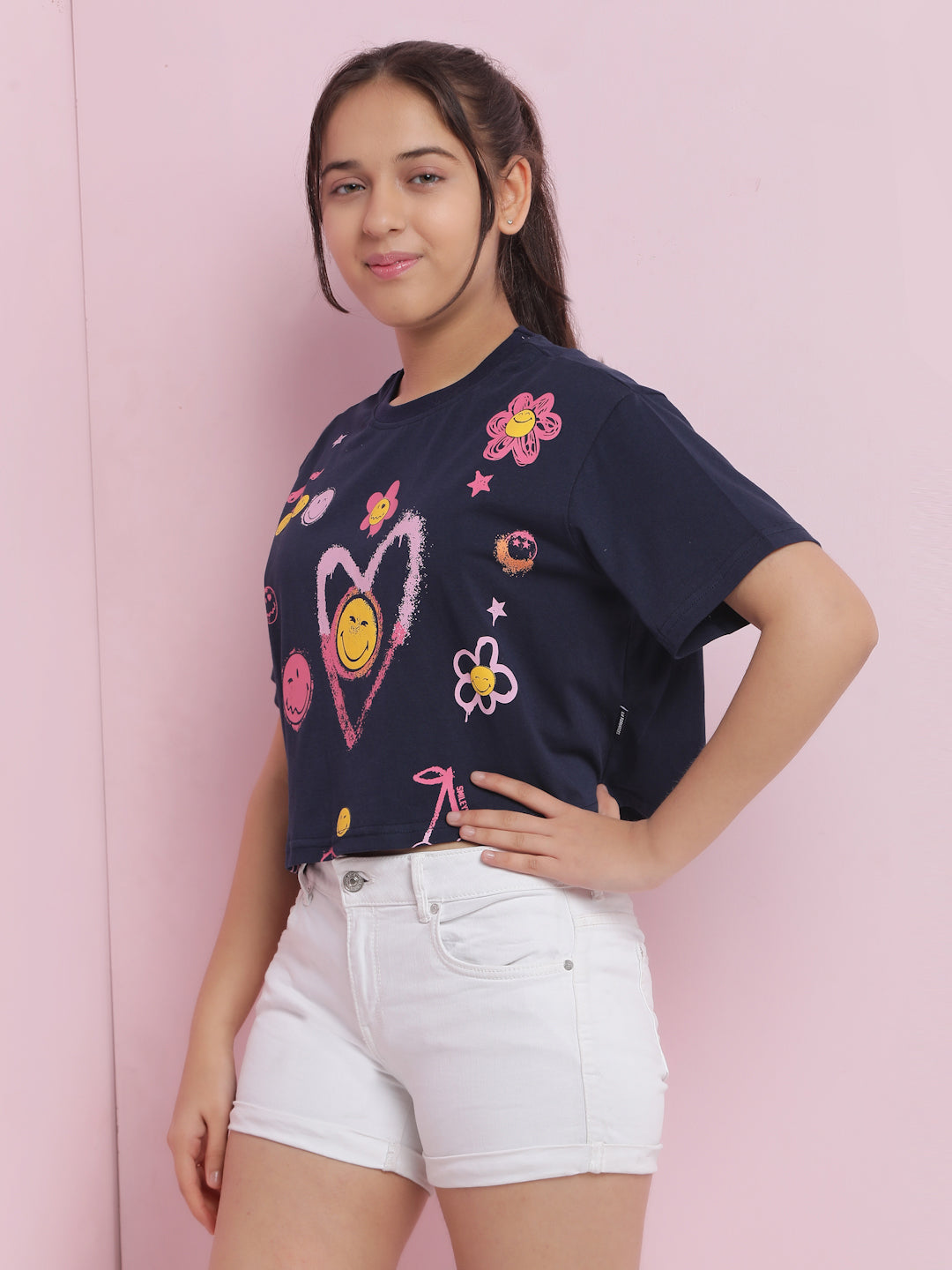 Lil Tomatoes Girls Cotton Crop Top-Navy