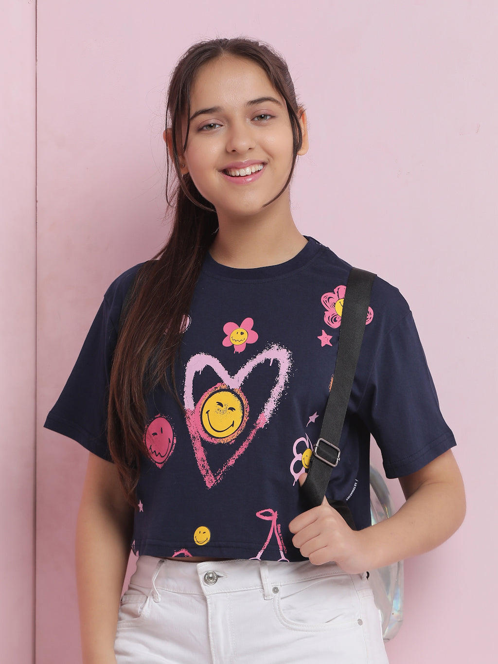 Lil Tomatoes Girls Cotton Crop Top-Navy